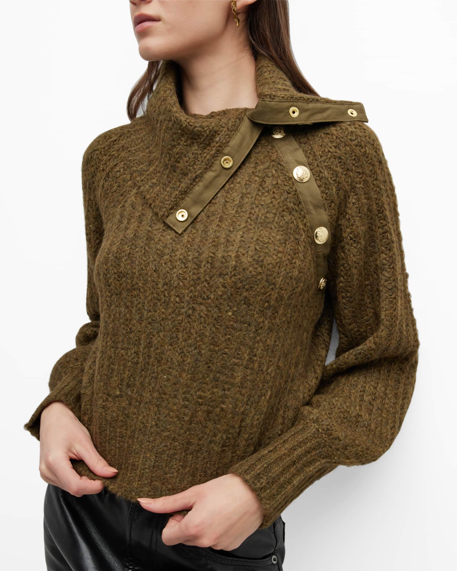 Derek Lam 10 Crosby Astra Asymmetric Button Turtleneck Sweater | Neiman ...