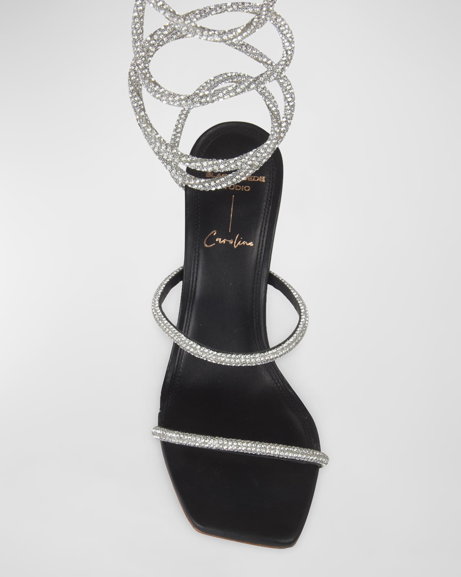 Black Suede Studio Court Crystal Corkscrew Coil Sandals | Neiman Marcus