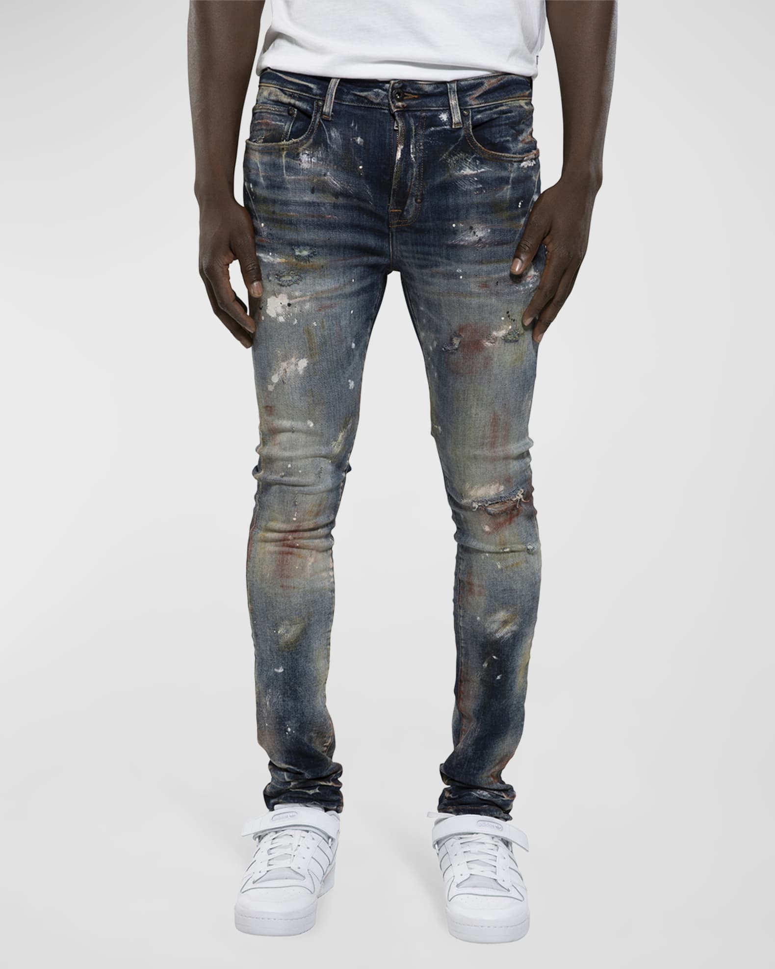 PRPS Men's Wineberry Distressed Skinny Jeans | Neiman Marcus