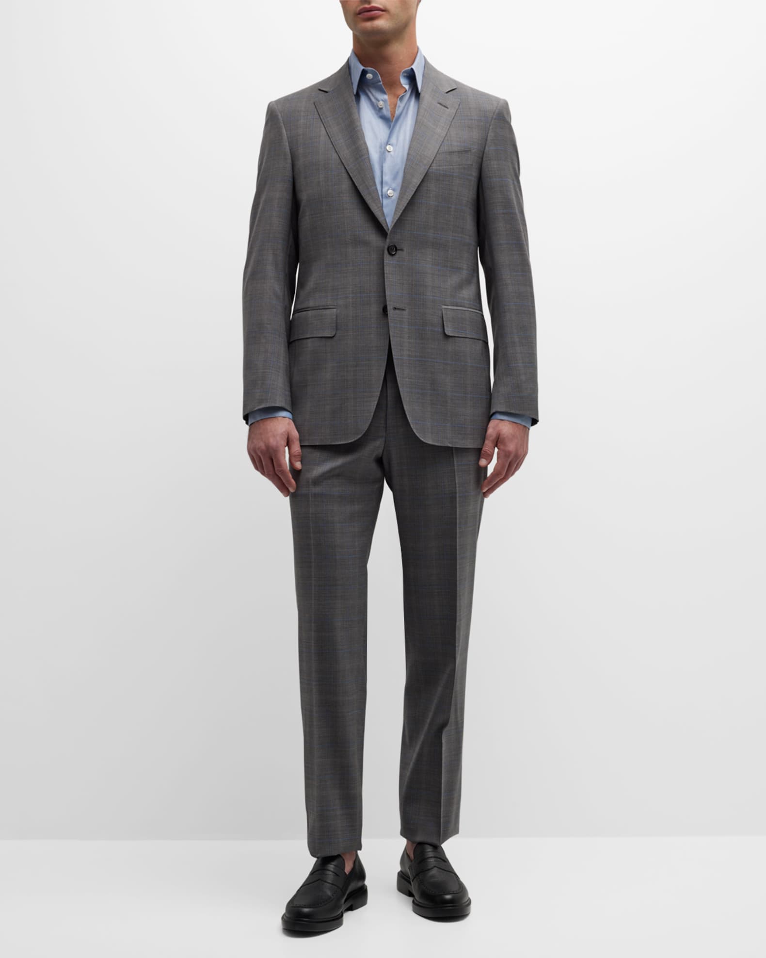 Canali Men's Plaid with Windowpane Wool Suit | Neiman Marcus