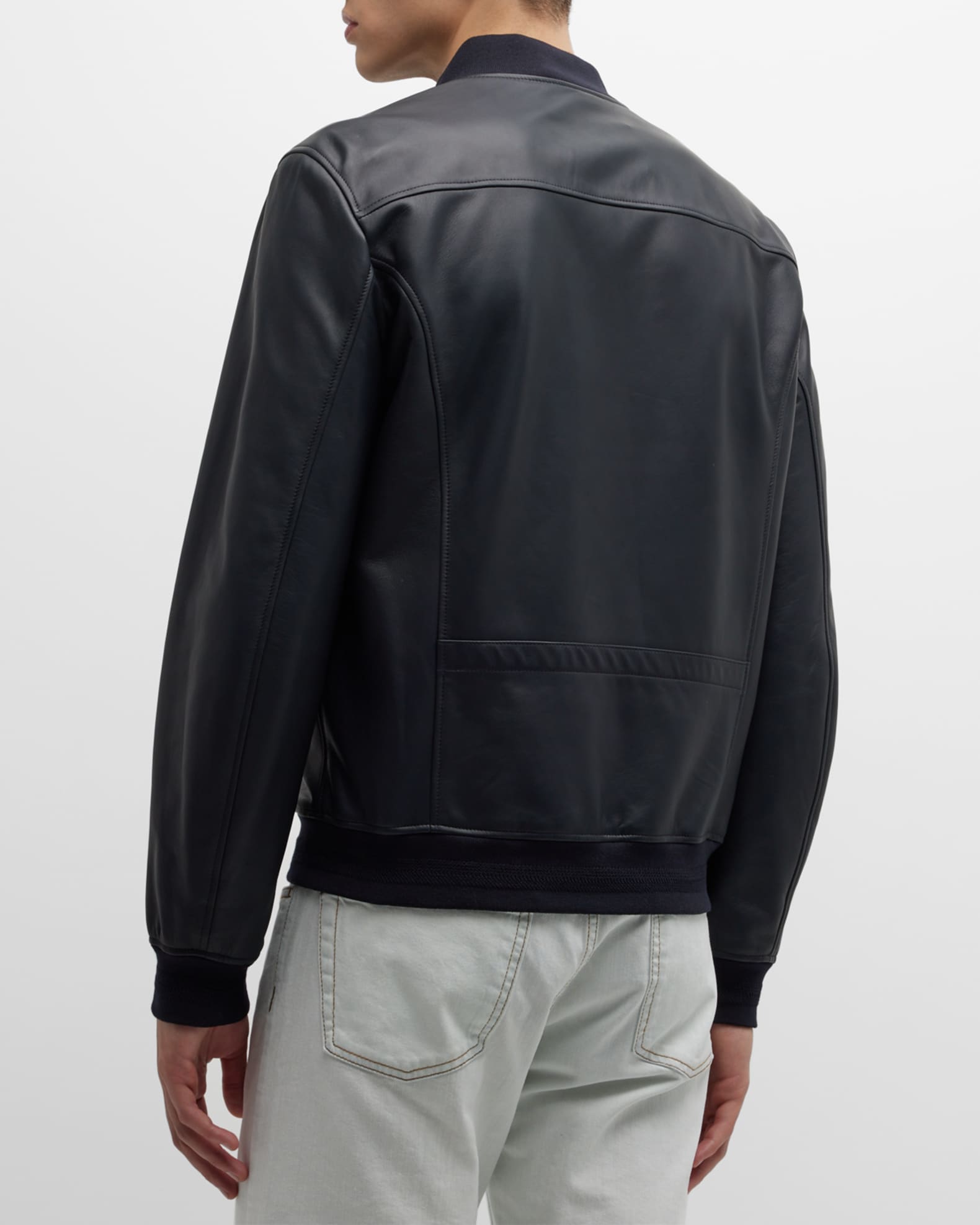 Canali Men's Midnight Leather Bomber Jacket | Neiman Marcus