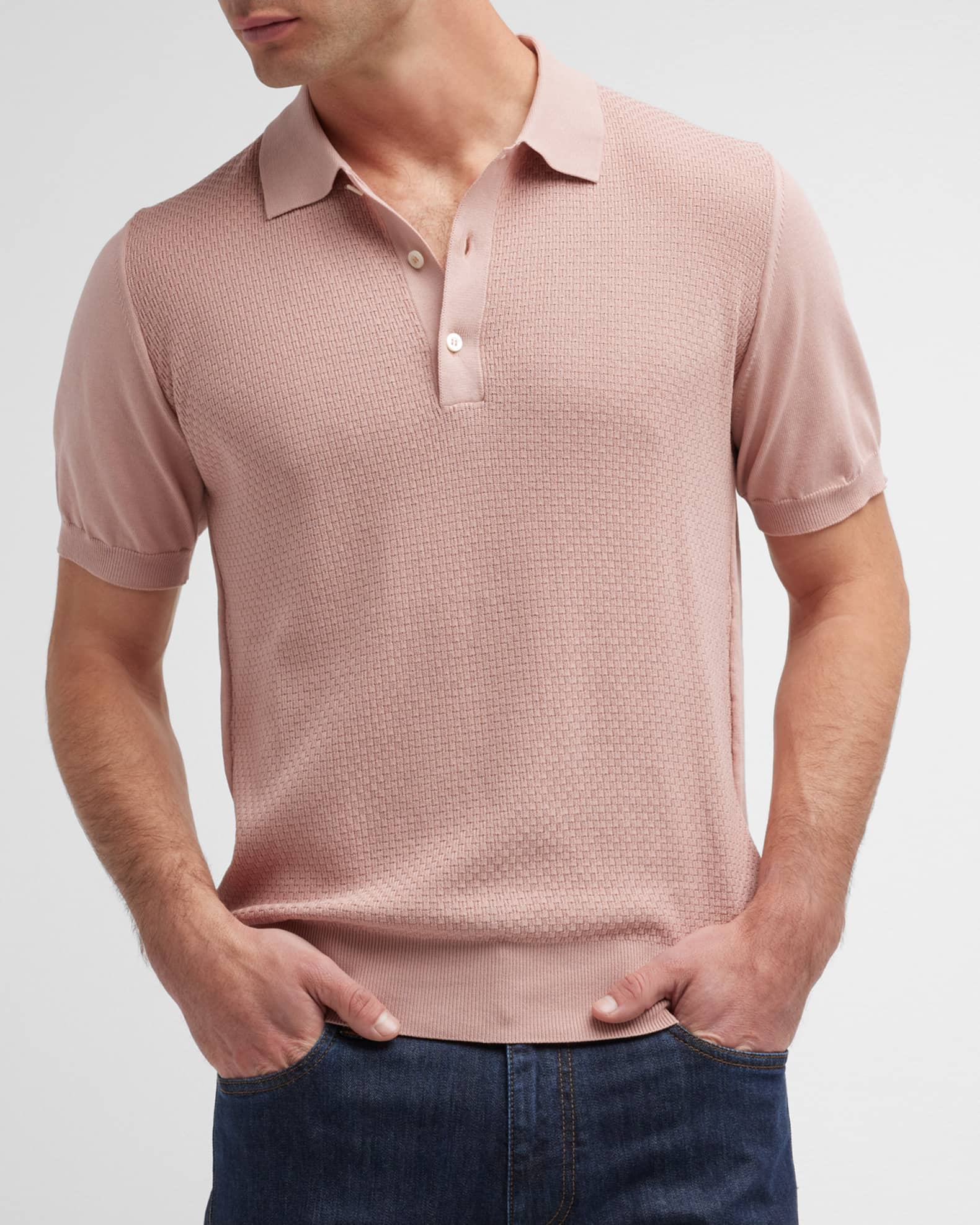Men's Texture Knit Polo Sweater