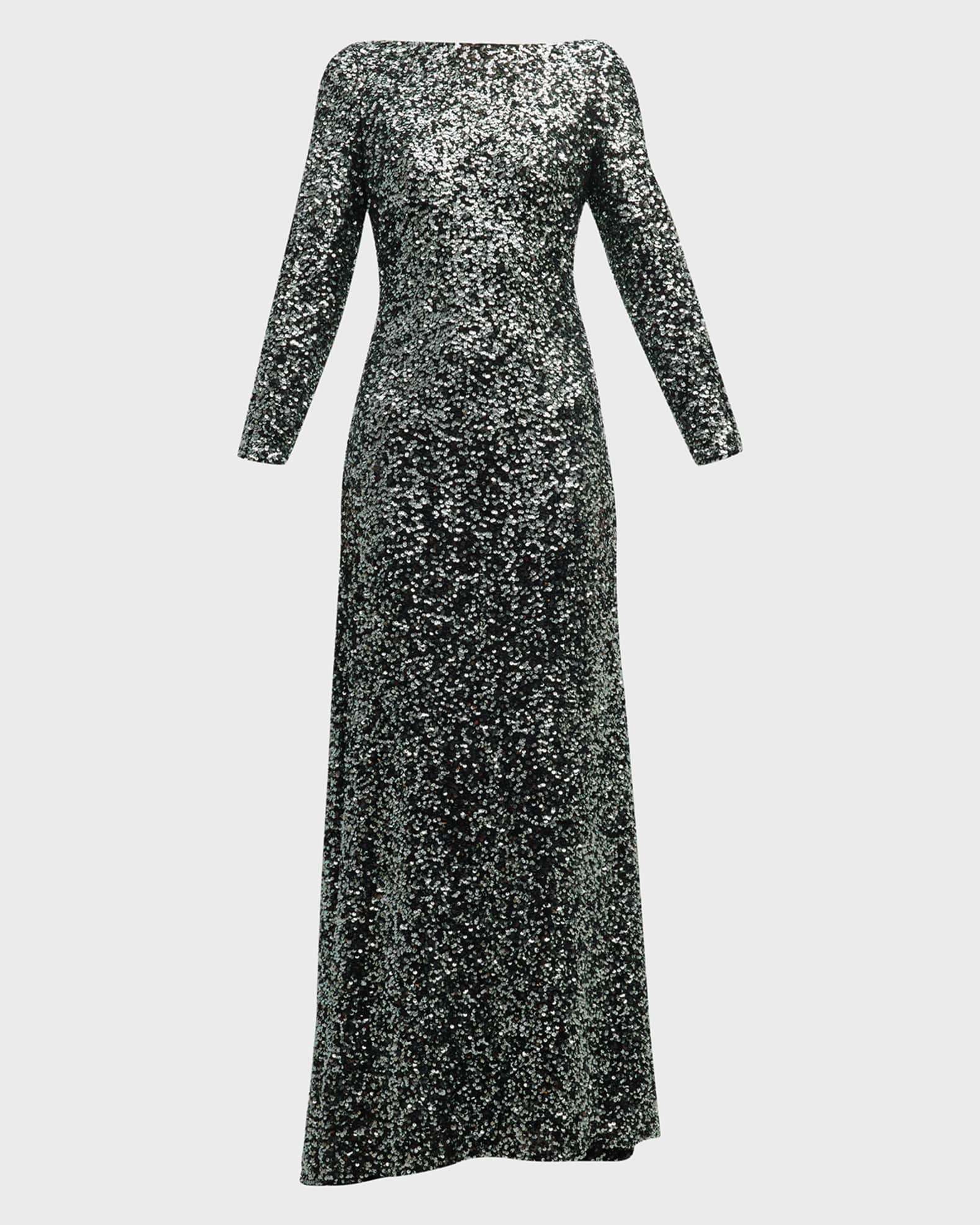 Rene Ruiz Collection BateauNeck Sequin ALine Gown Neiman Marcus