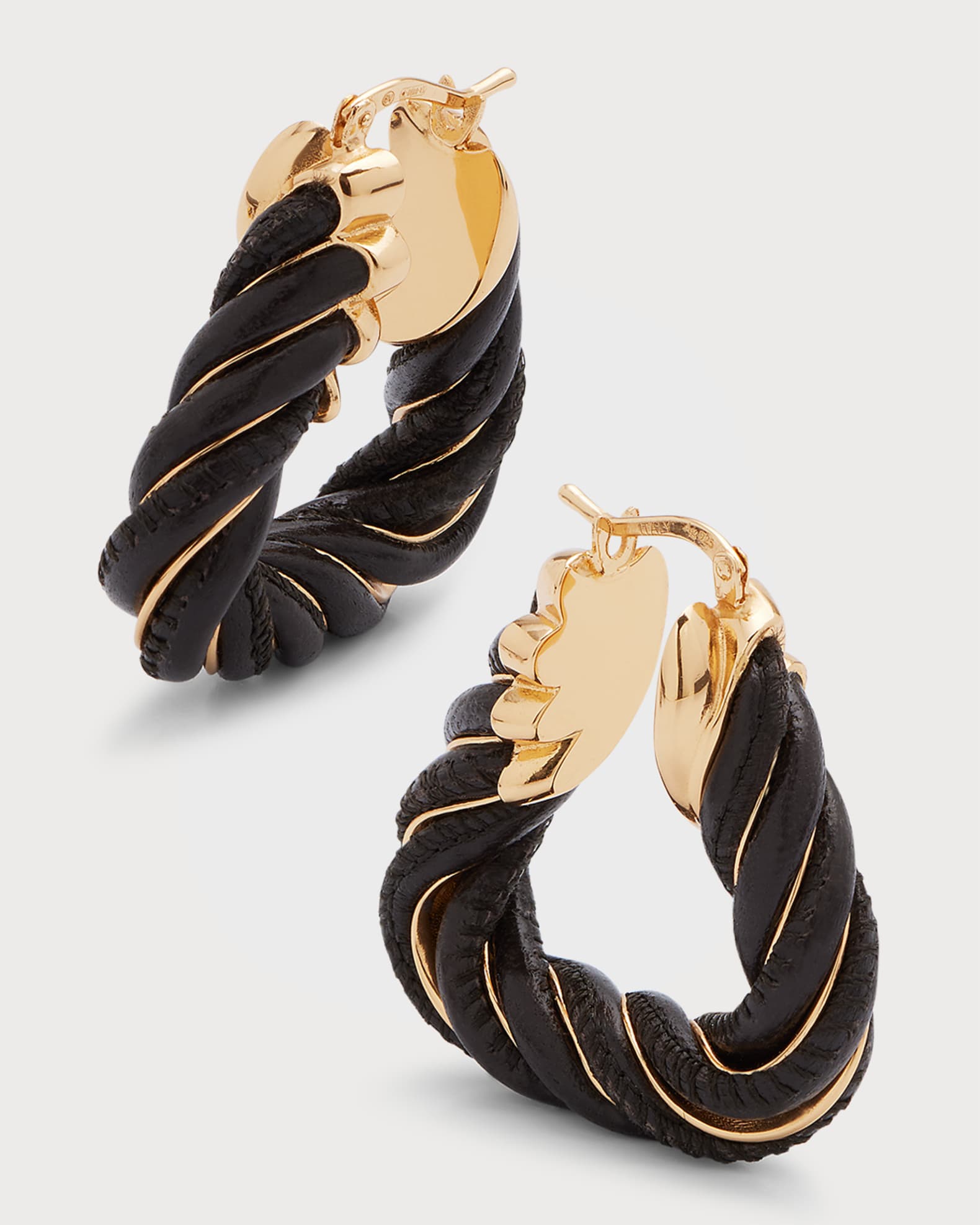 Bottega Veneta Leather Twist Triangle Hoop Earrings | Neiman