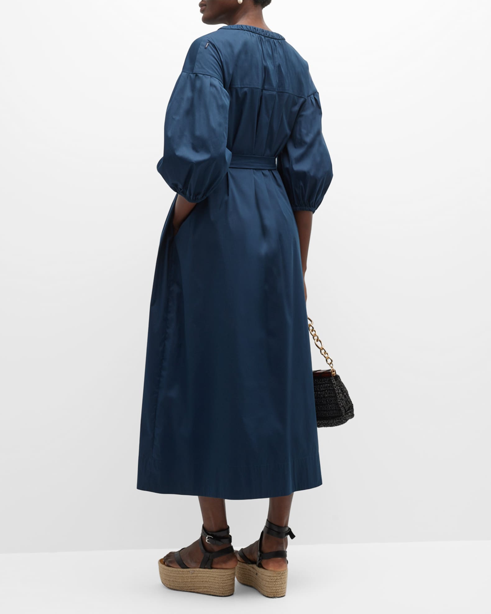 Max Mara Canto Puff-Sleeve Belted Dress | Neiman Marcus