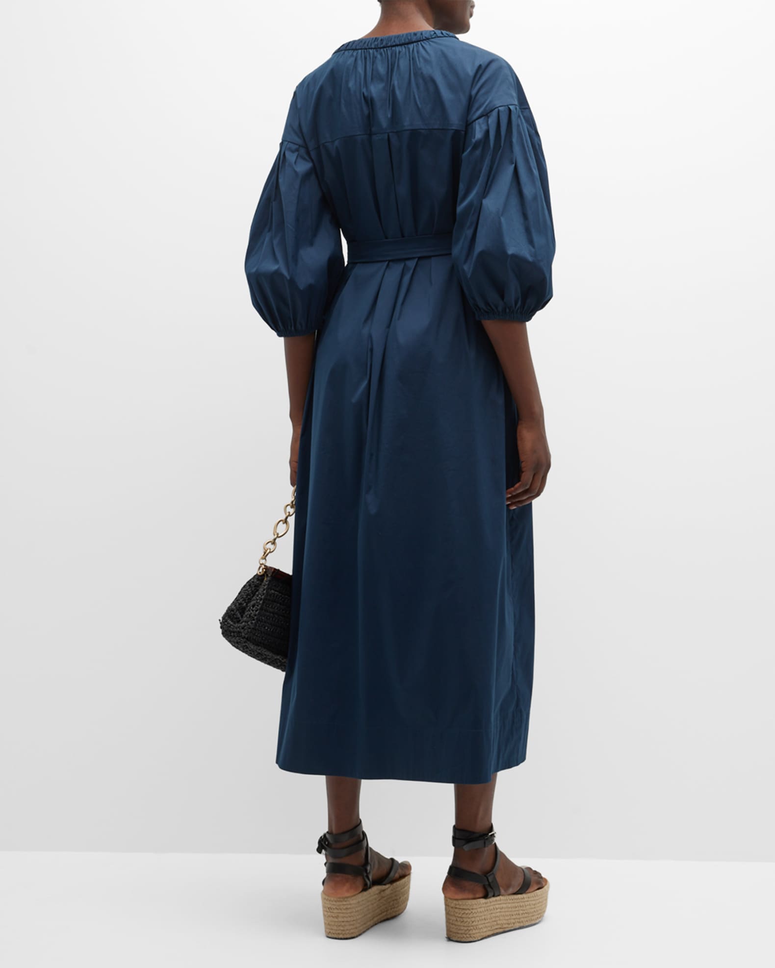Max Mara Canto Puff-Sleeve Belted Dress | Neiman Marcus