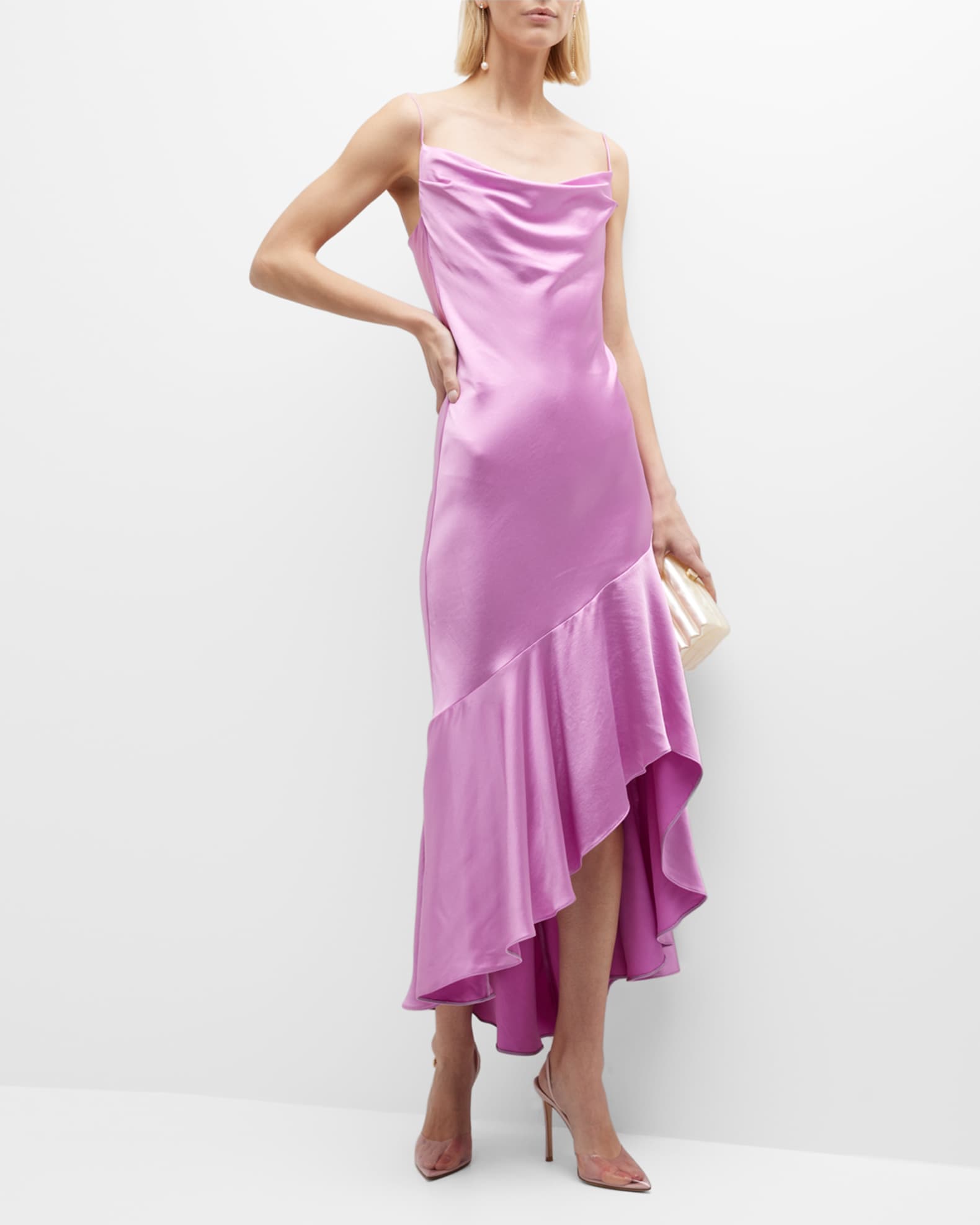 PINKO La Rosas High Low Satin Midi Dress Neiman Marcus