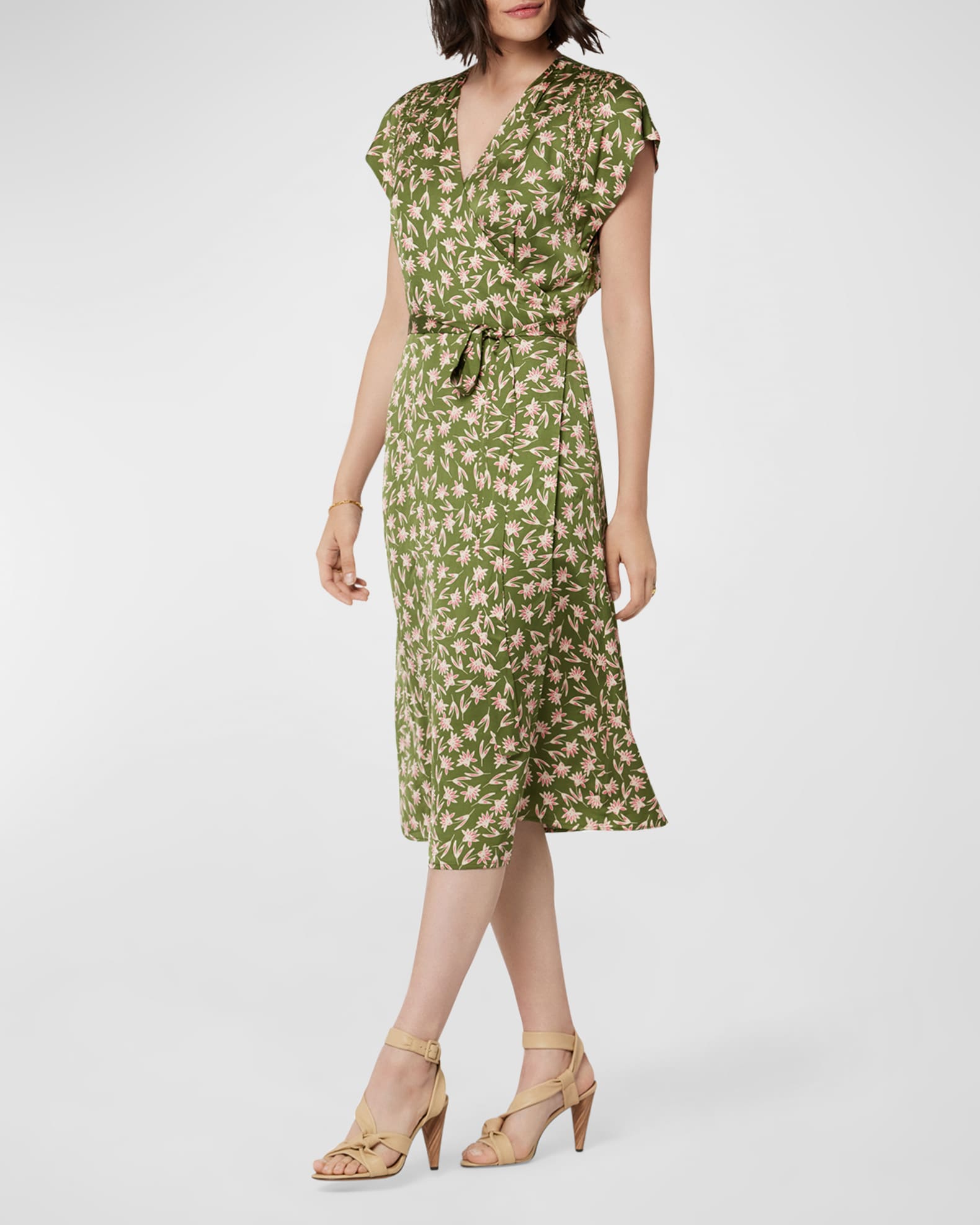 Joie Sami Floral Print Wrapped Midi Dress Neiman Marcus 