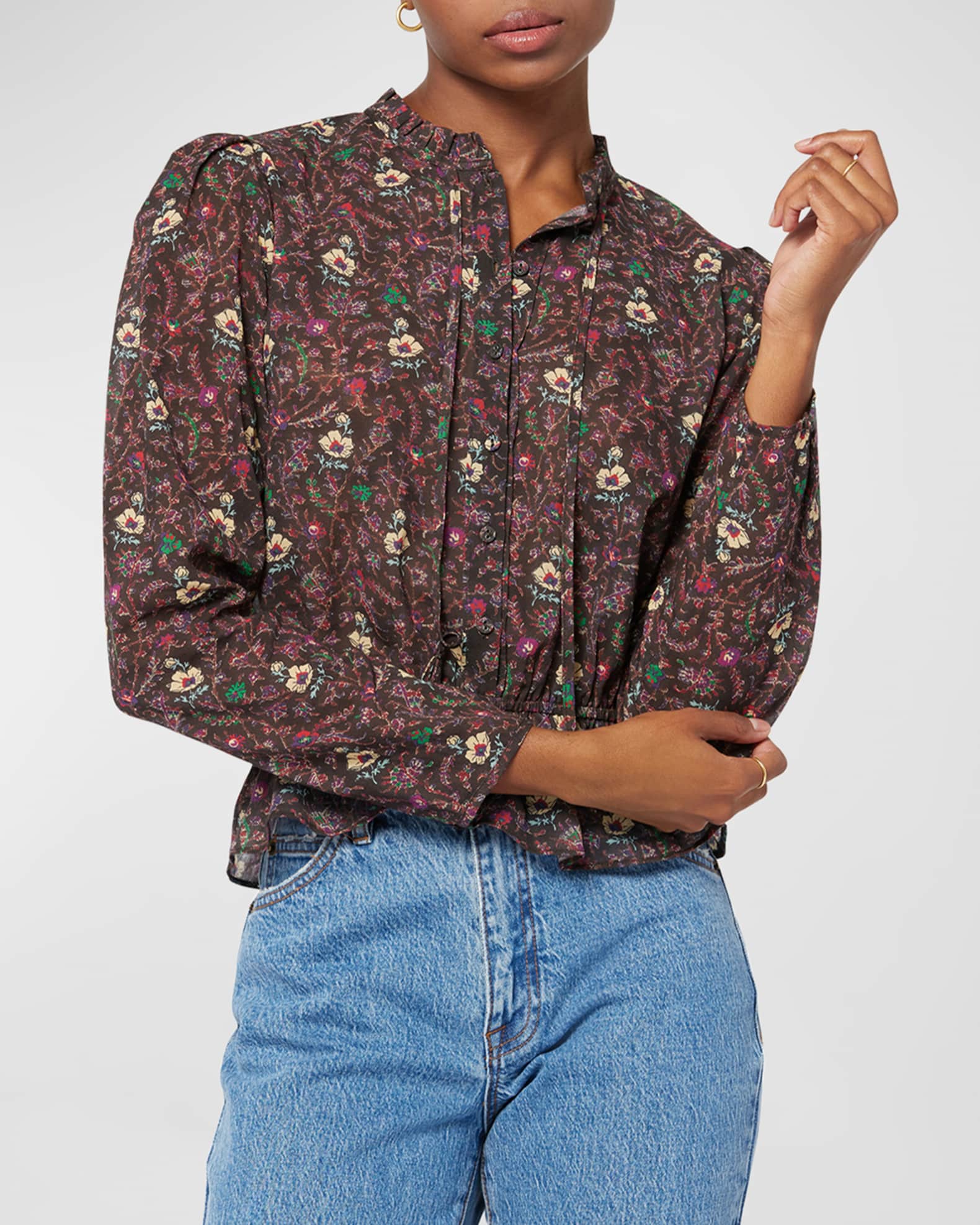 Joie Willow FloralPrint Peplum Top Neiman Marcus