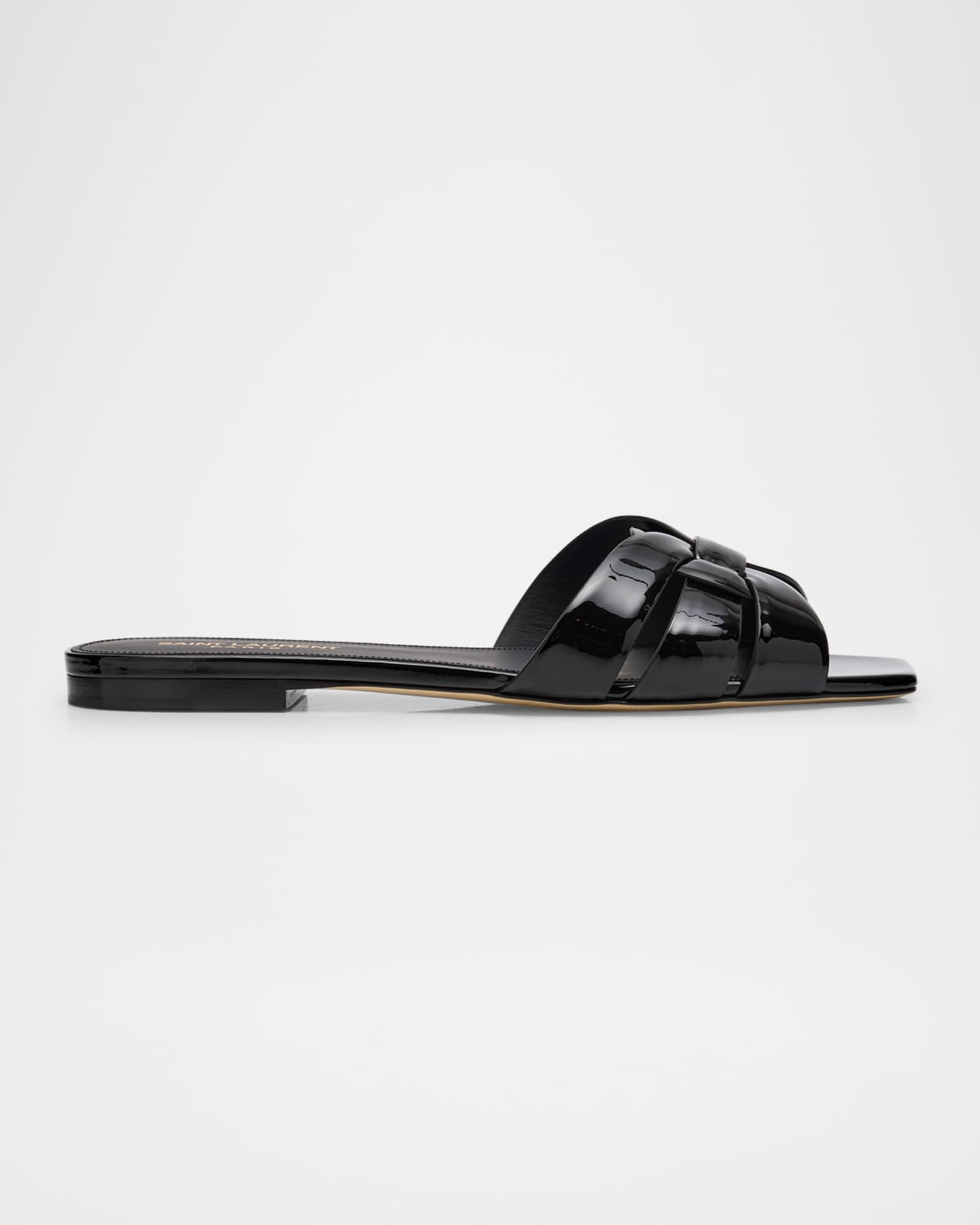 Saint Laurent Nu Pieds Woven Patent Flat Sandals Nero 1000