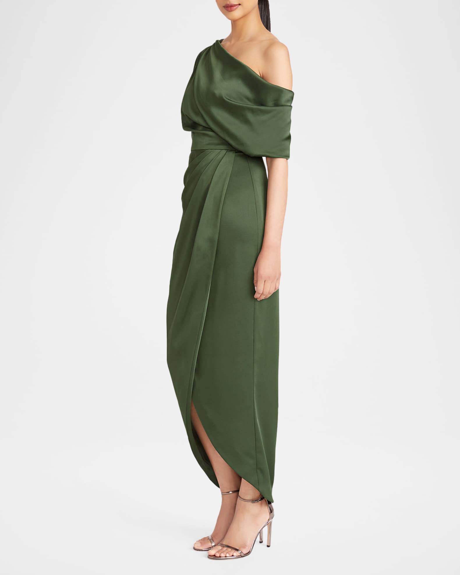 Theia Rayna One Shoulder Draped Gown