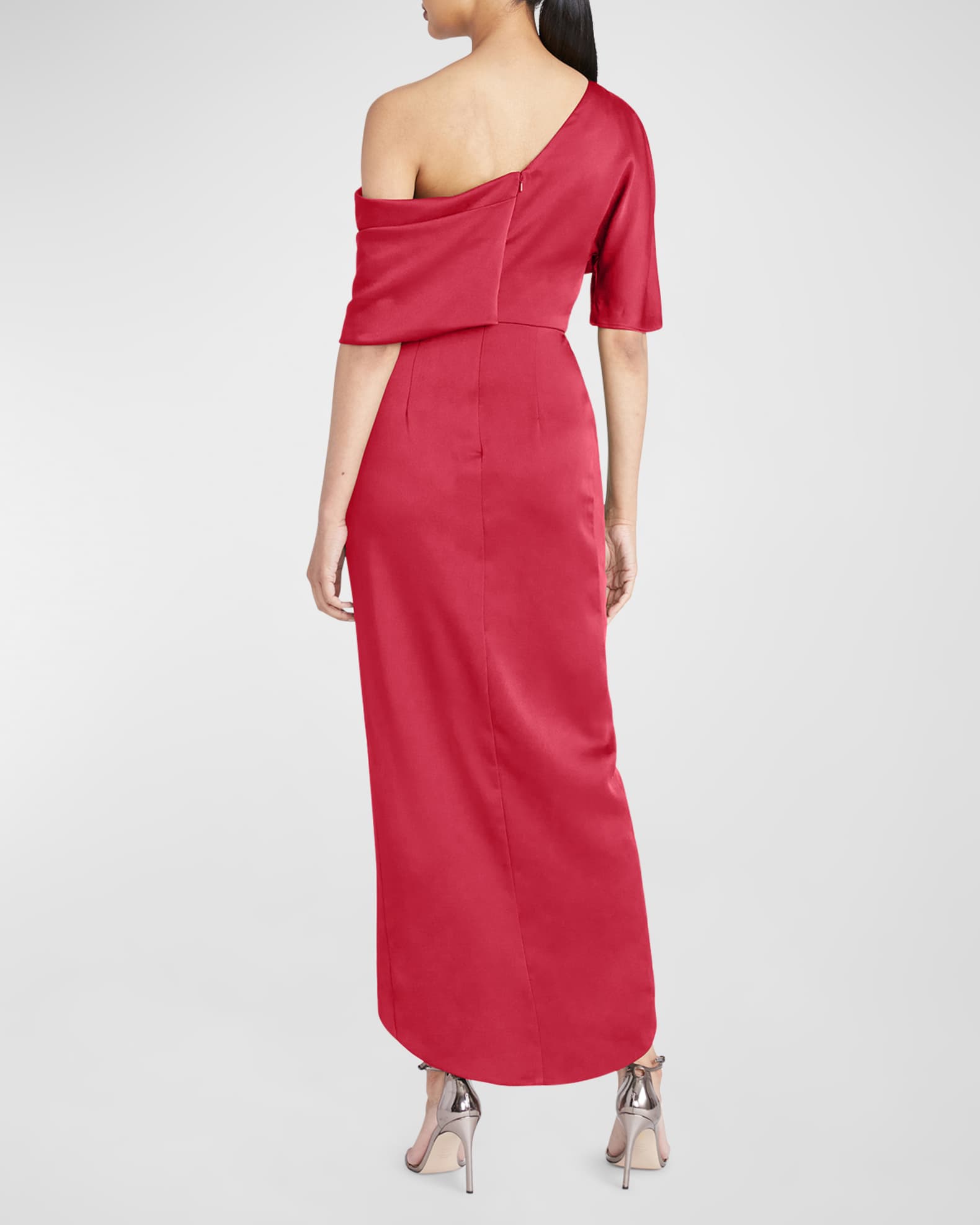 Theia Rayna Draped One-Shoulder High-Low Gown | Neiman Marcus
