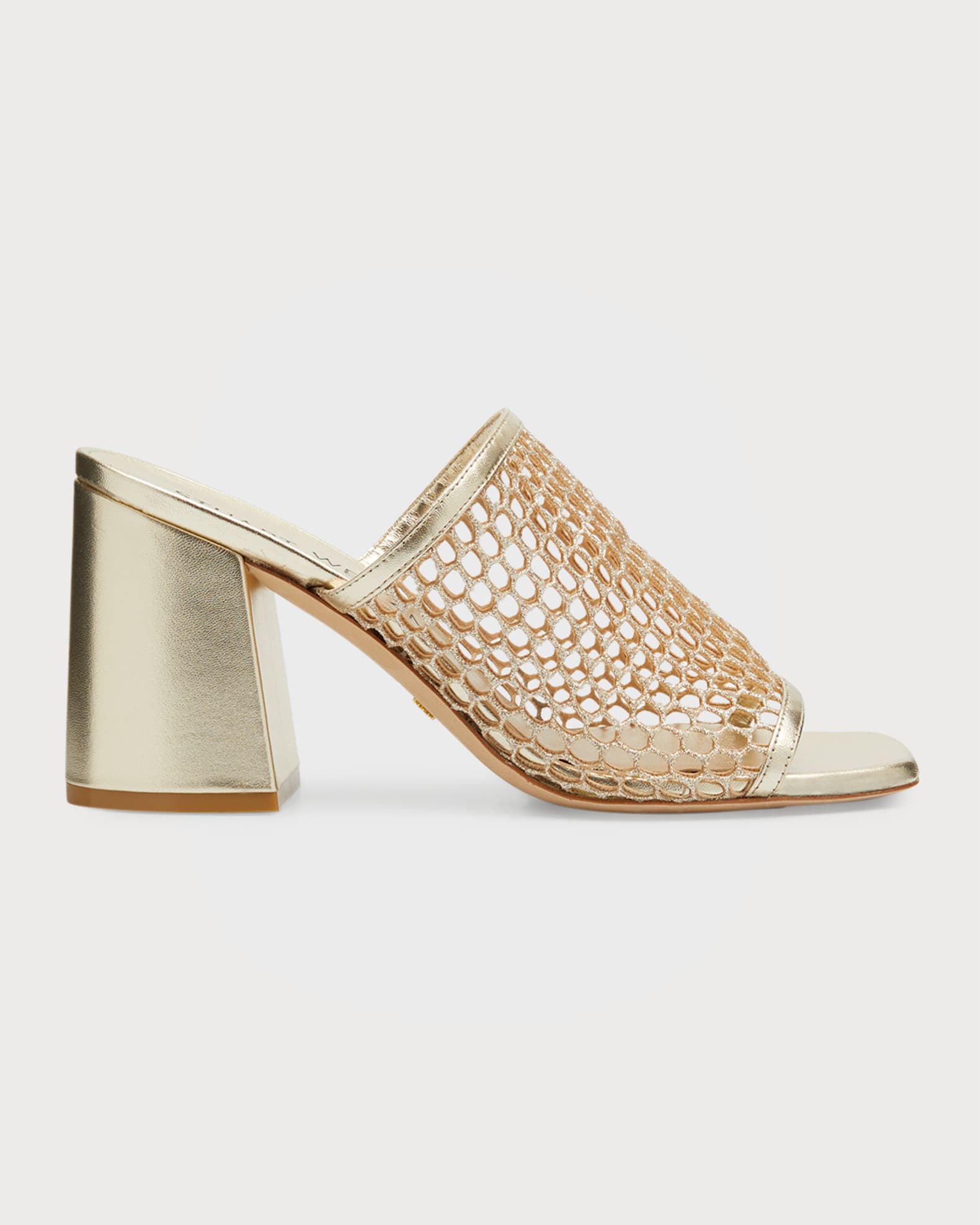 Stuart Weitzman Cayman Glitter Mesh BlockHeel Mules Neiman Marcus