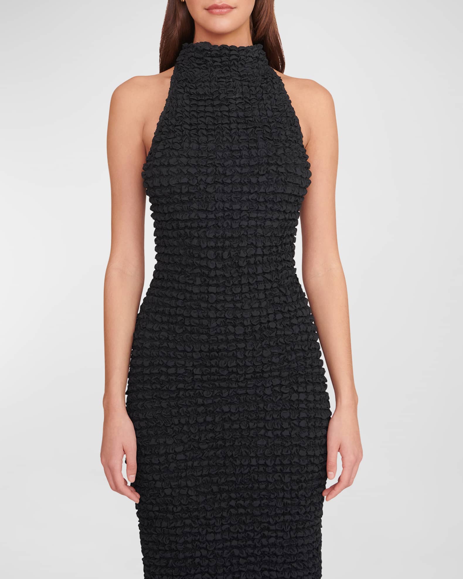 Staud Kiera HighNeck Sleeveless Puckered Gown Neiman Marcus