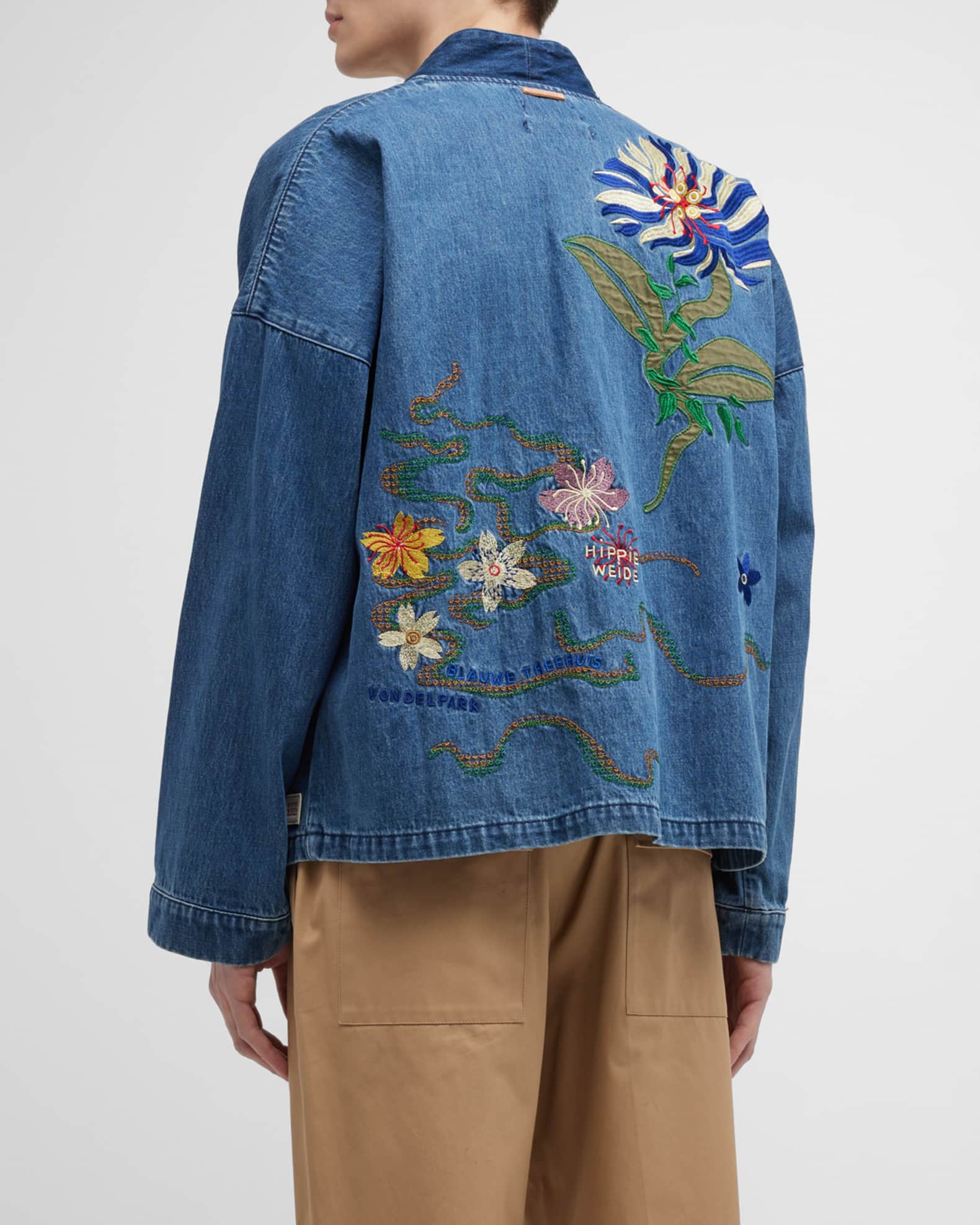Scotch & Soda Men's Sakura Denim Artwork Kimono Jacket | Neiman Marcus