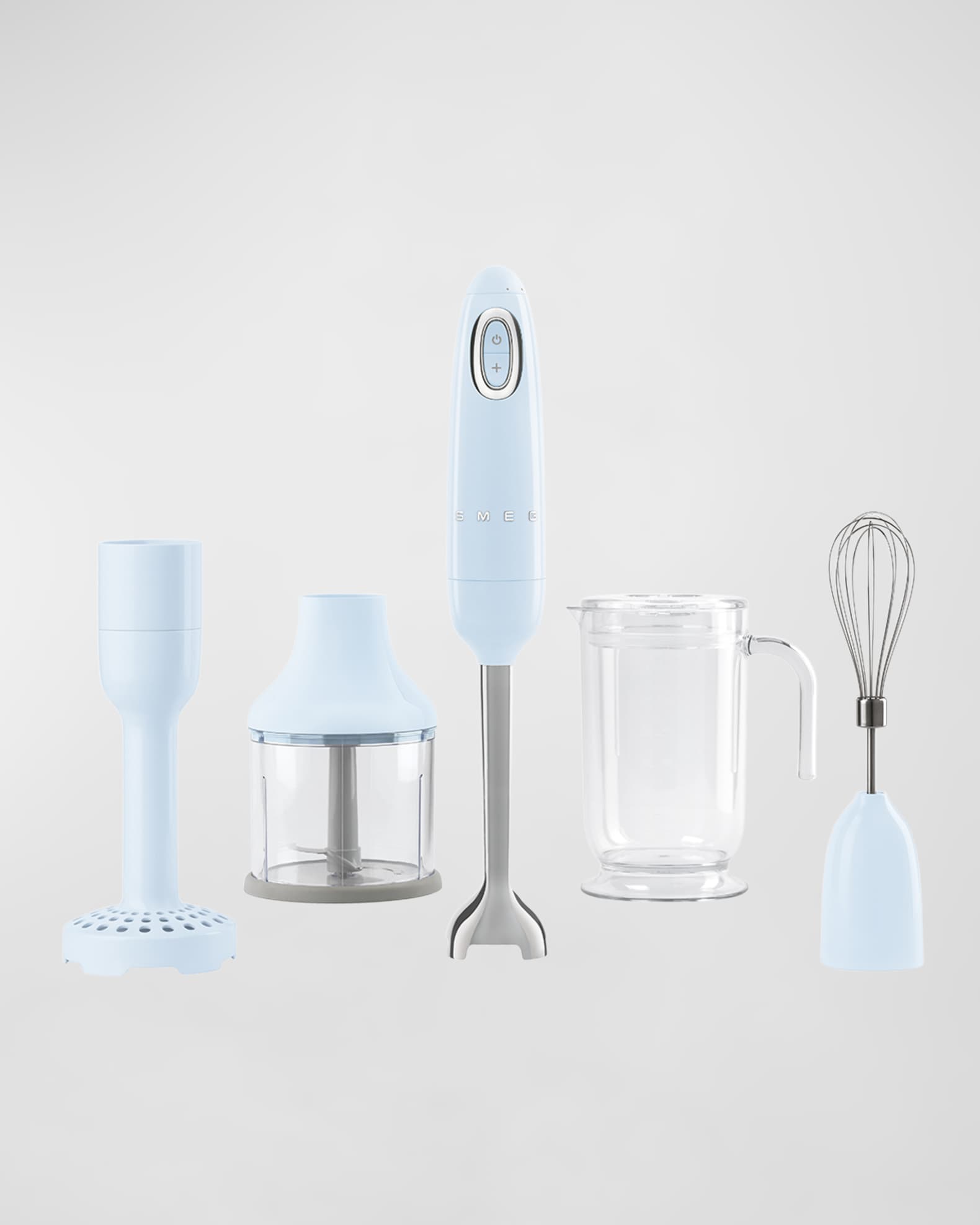 2-Speed Retro Blue Immersion Blender with Whisk and Chopper Attachments