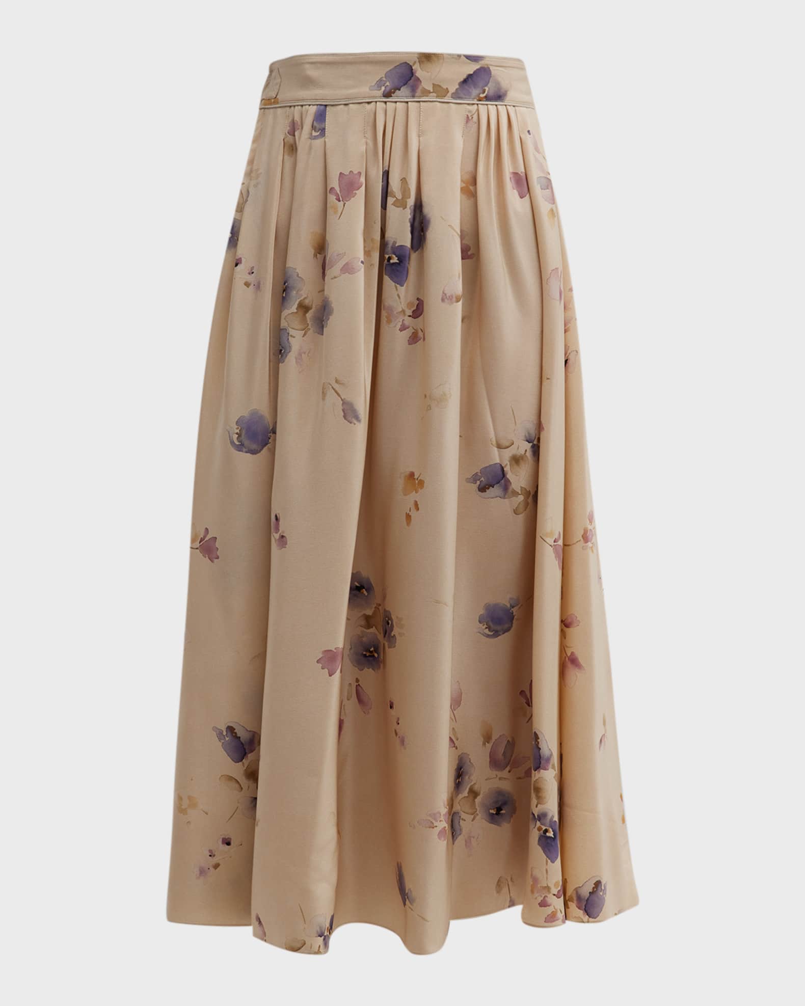 Loro Piana Iris Bluebells Pleated Midi Skirt with Front Tie