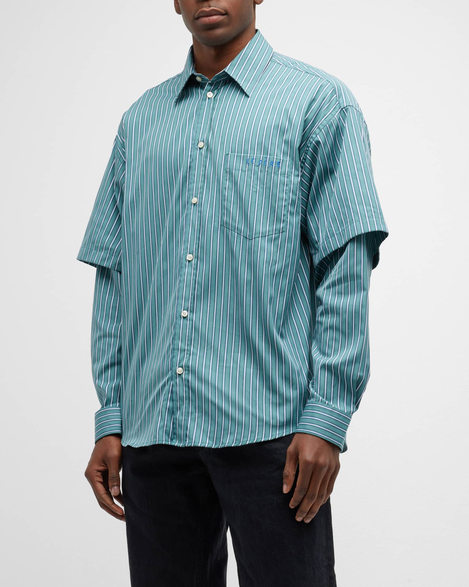 le PERE Men's DoubleSleeve Stripe Sport Shirt Neiman Marcus