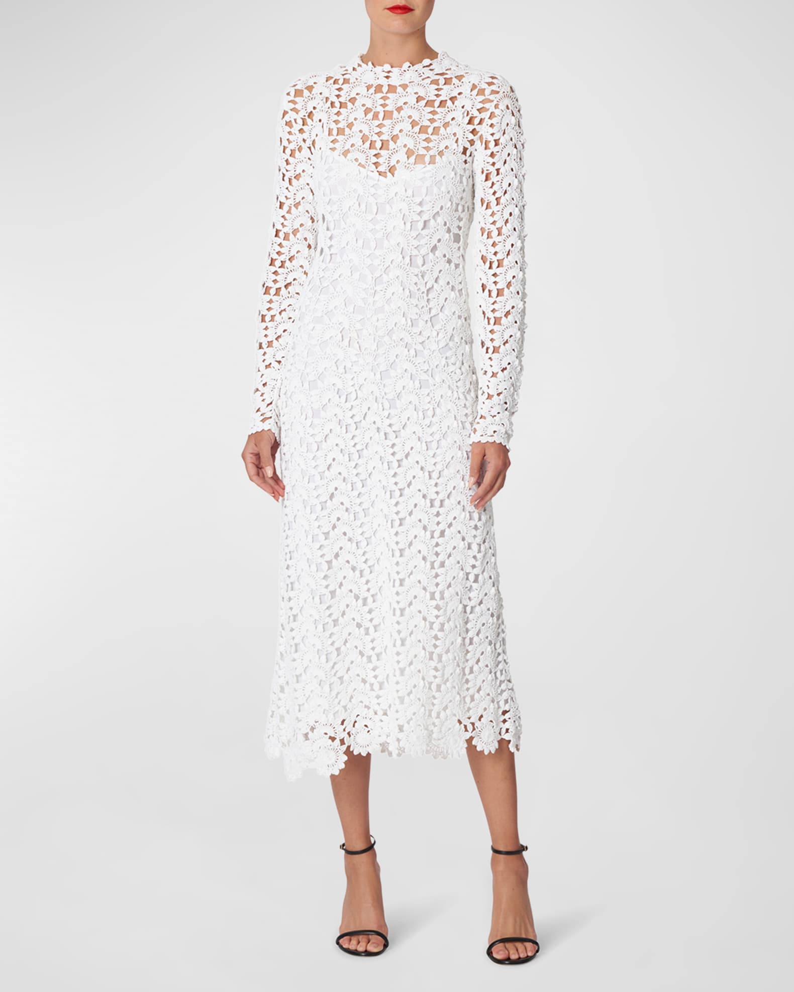 Carolina Herrera MockNeck Crochet Knit Midi Dress Neiman Marcus
