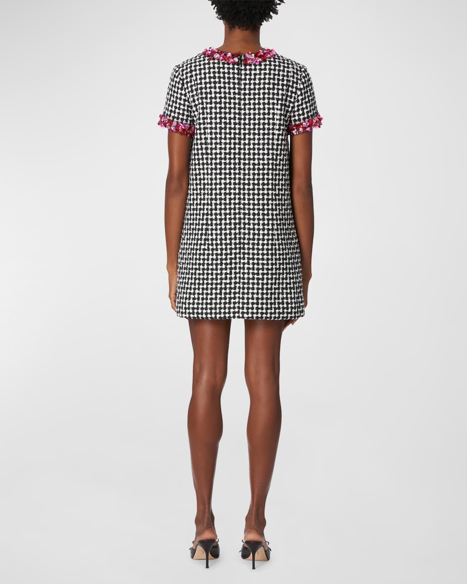 Carolina Herrera Crystal Sequin Embellished Tweed Mini Shift Dress ...