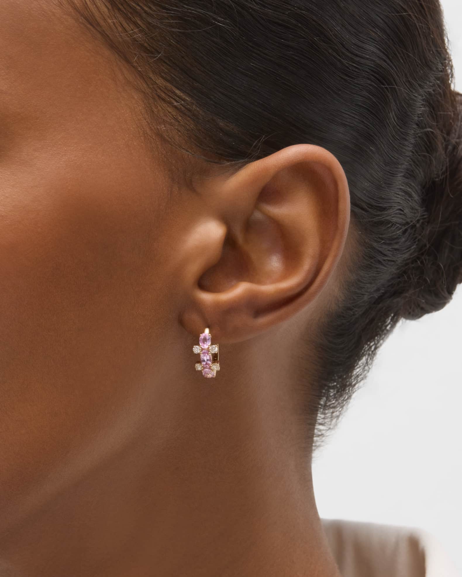 Lela Pink Sapphire and Diamond 14K Gold Huggie Earrings 1