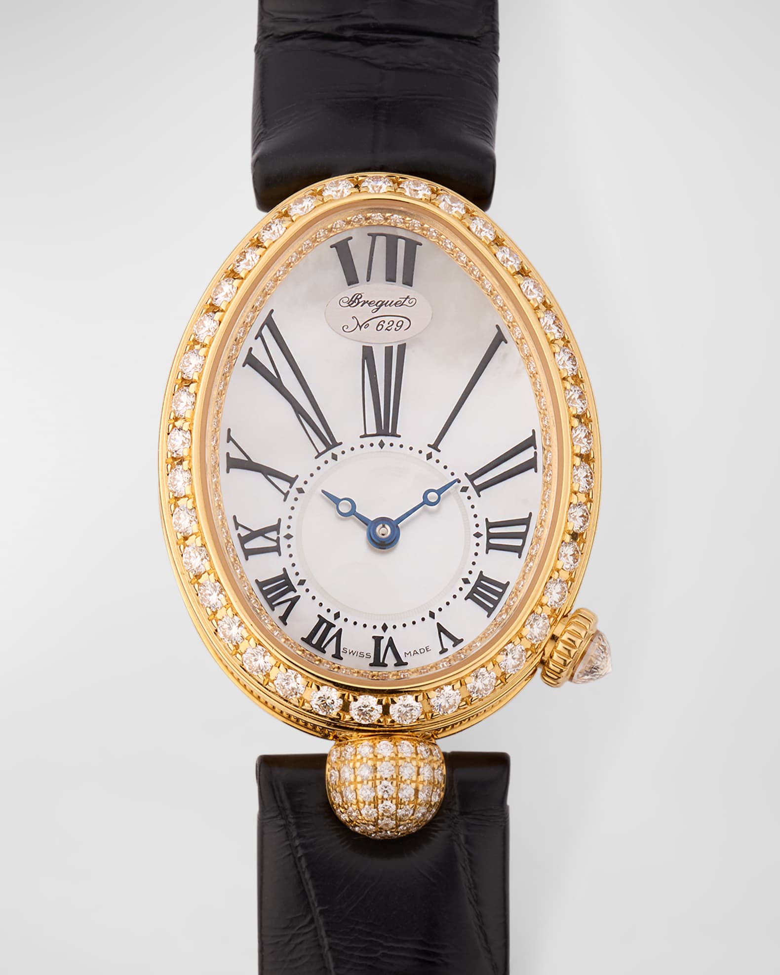 18K Yellow Gold 25mm Reine de Naples Diamond Watch with Alligator Strap 0
