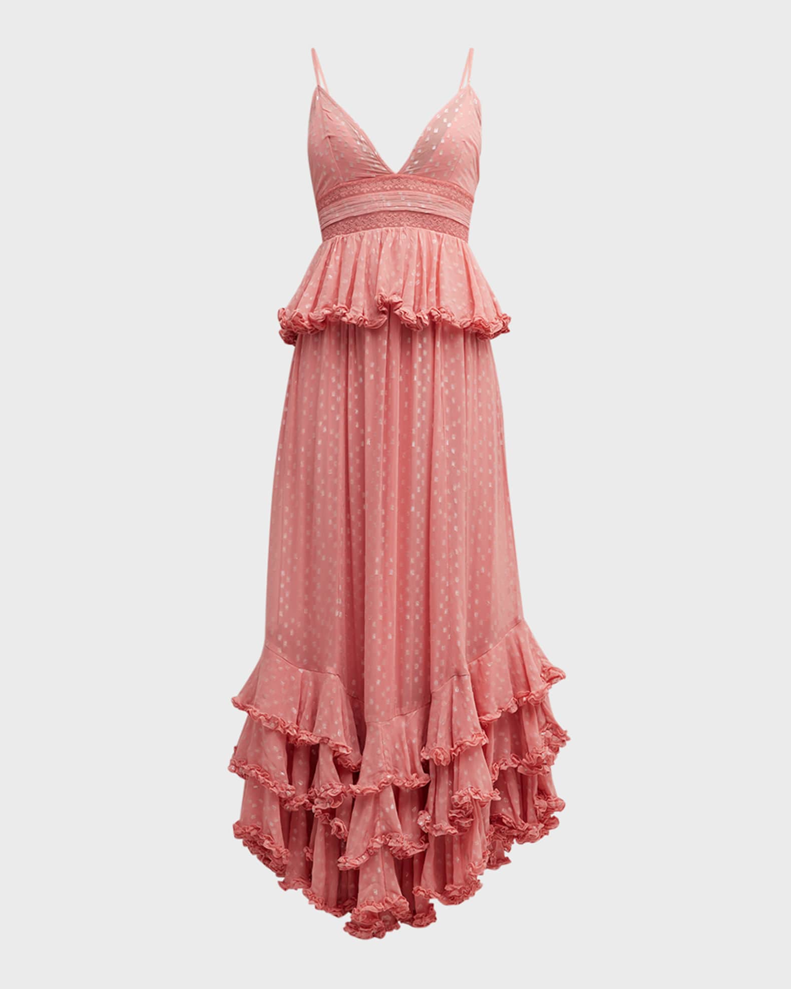 ROCOCO SAND Metallic Dot Tiered Ruffle Maxi Dress | Neiman Marcus