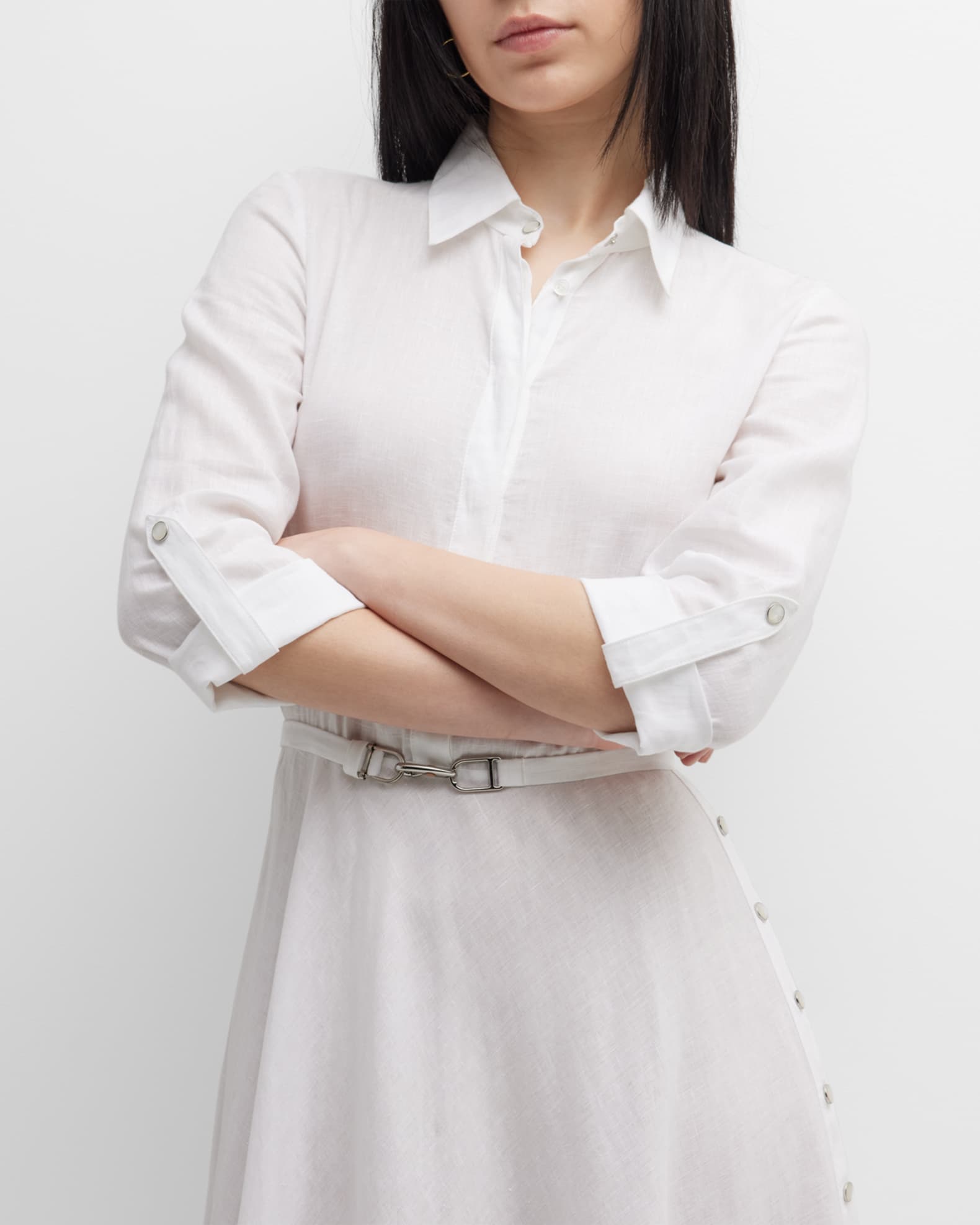 Gabriela Hearst Marley Belted Midi Linen Shirtdress | Neiman