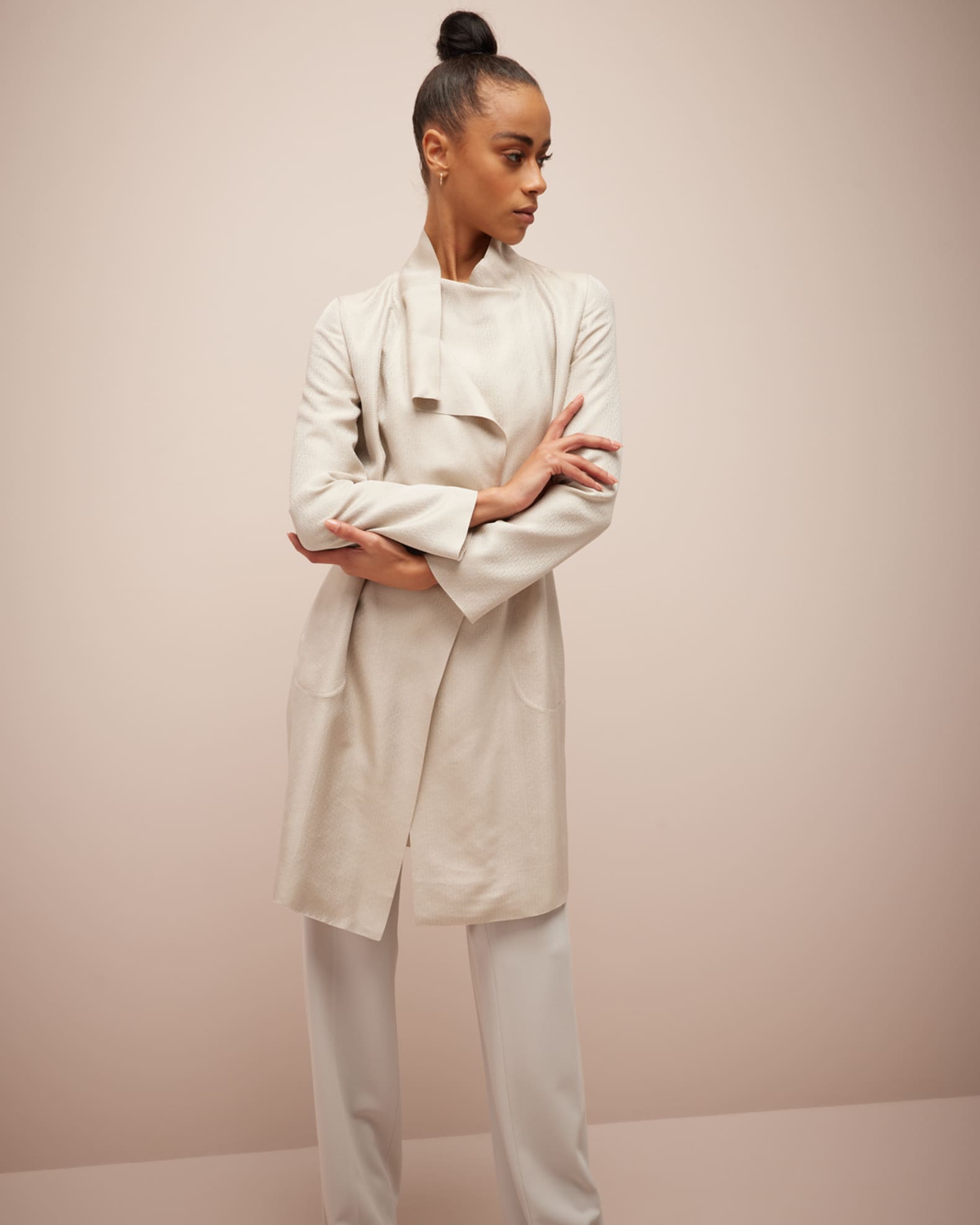 Giorgio Armani Belted Metallic Wrap Coat | Neiman Marcus