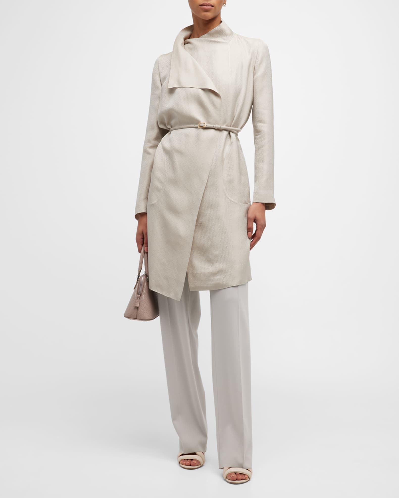 Giorgio Armani Belted Metallic Wrap Coat | Neiman Marcus