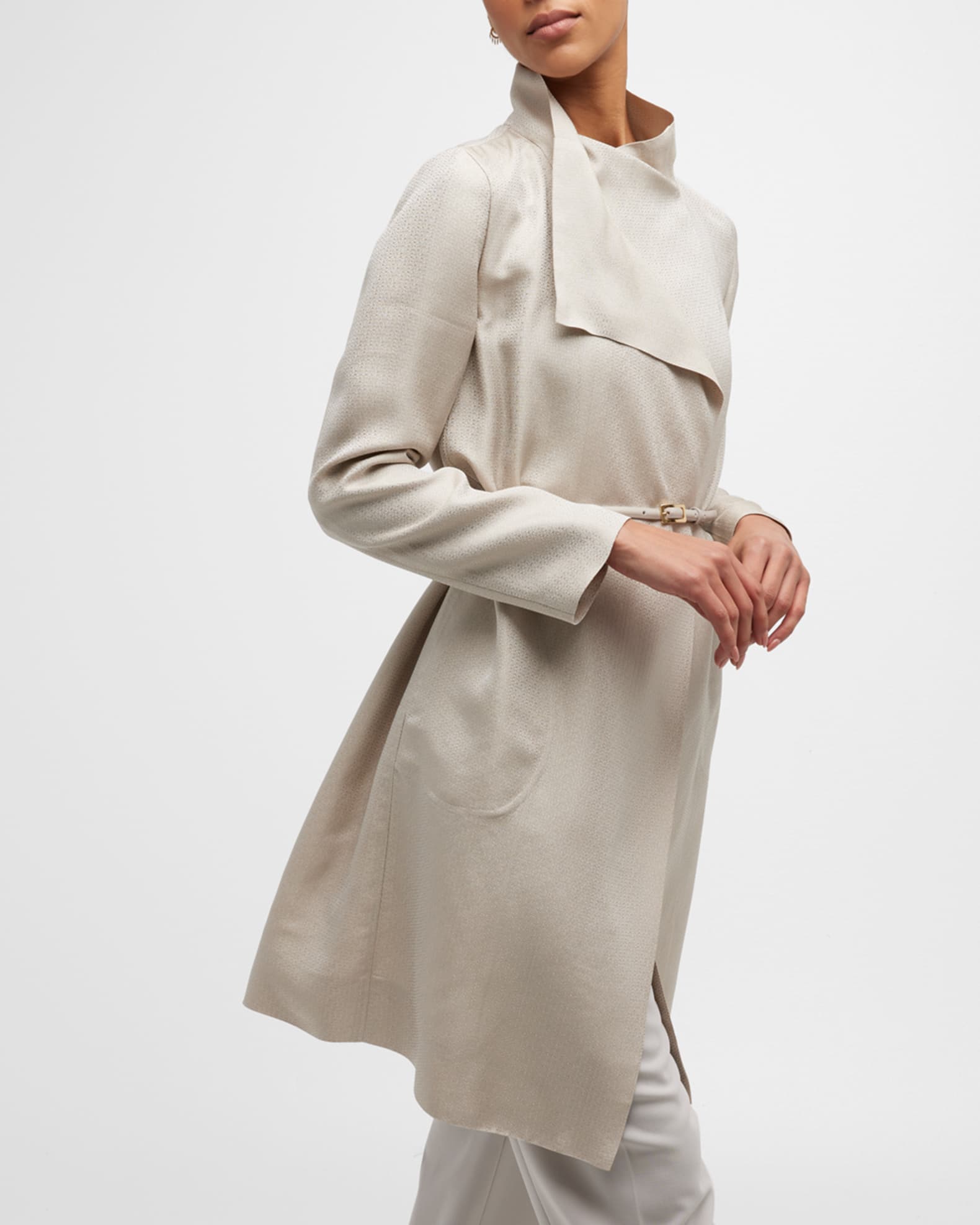Giorgio Armani Belted Metallic Wrap Coat | Neiman Marcus
