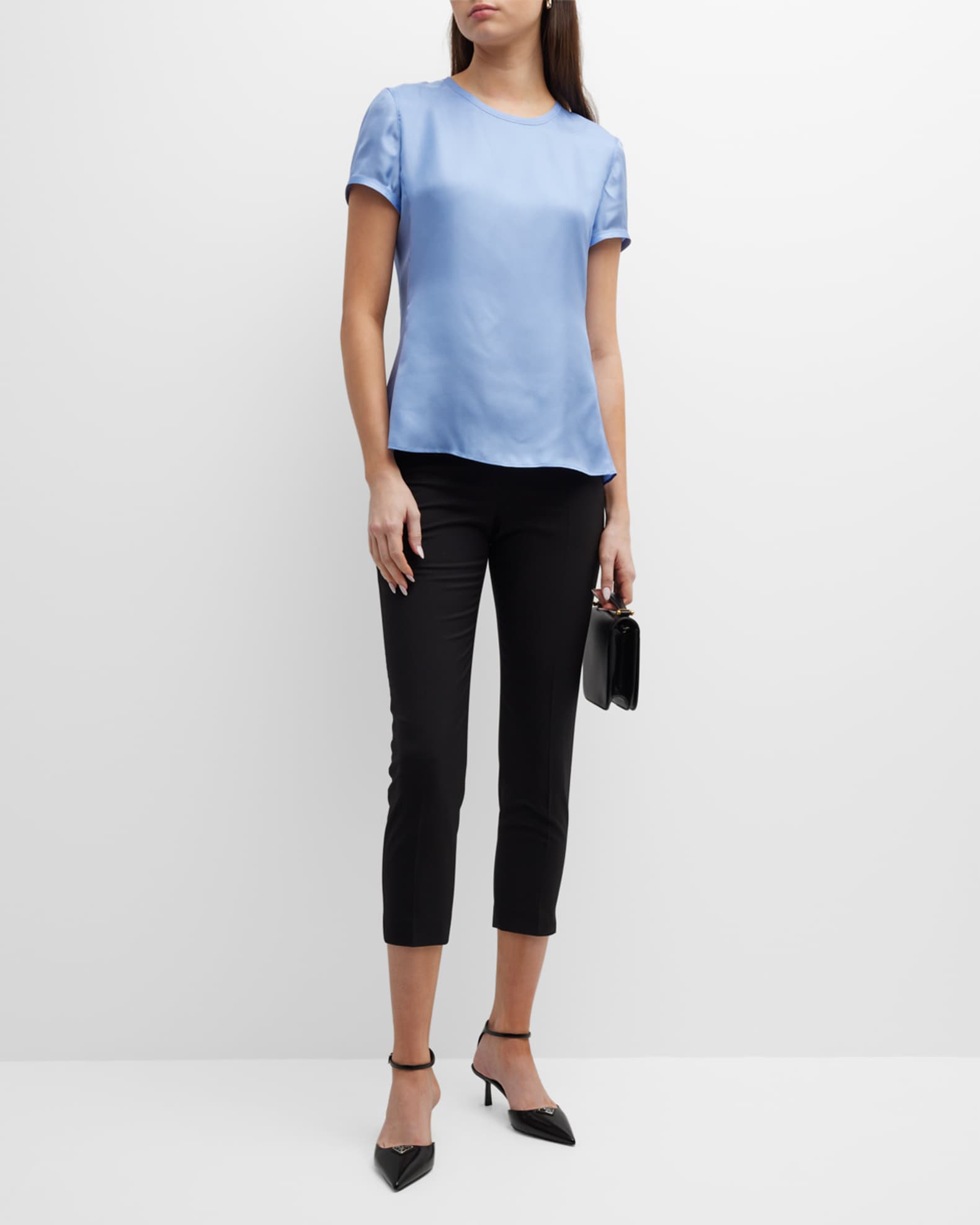 Crewneck Short-Sleeve Silk T-Shirt 1