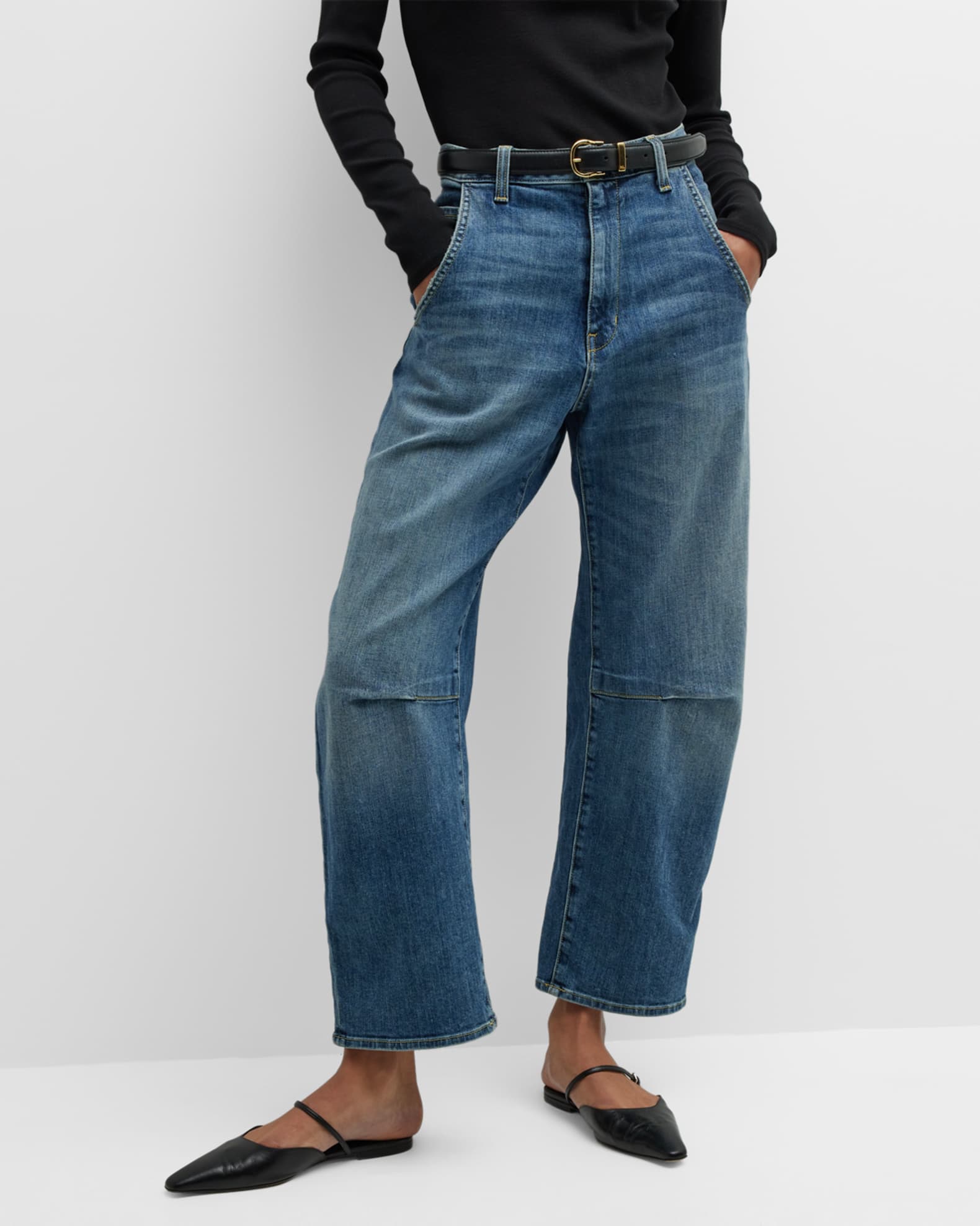 Nili Lotan Emerson Wide-Leg Faded Denim Jeans | Neiman Marcus