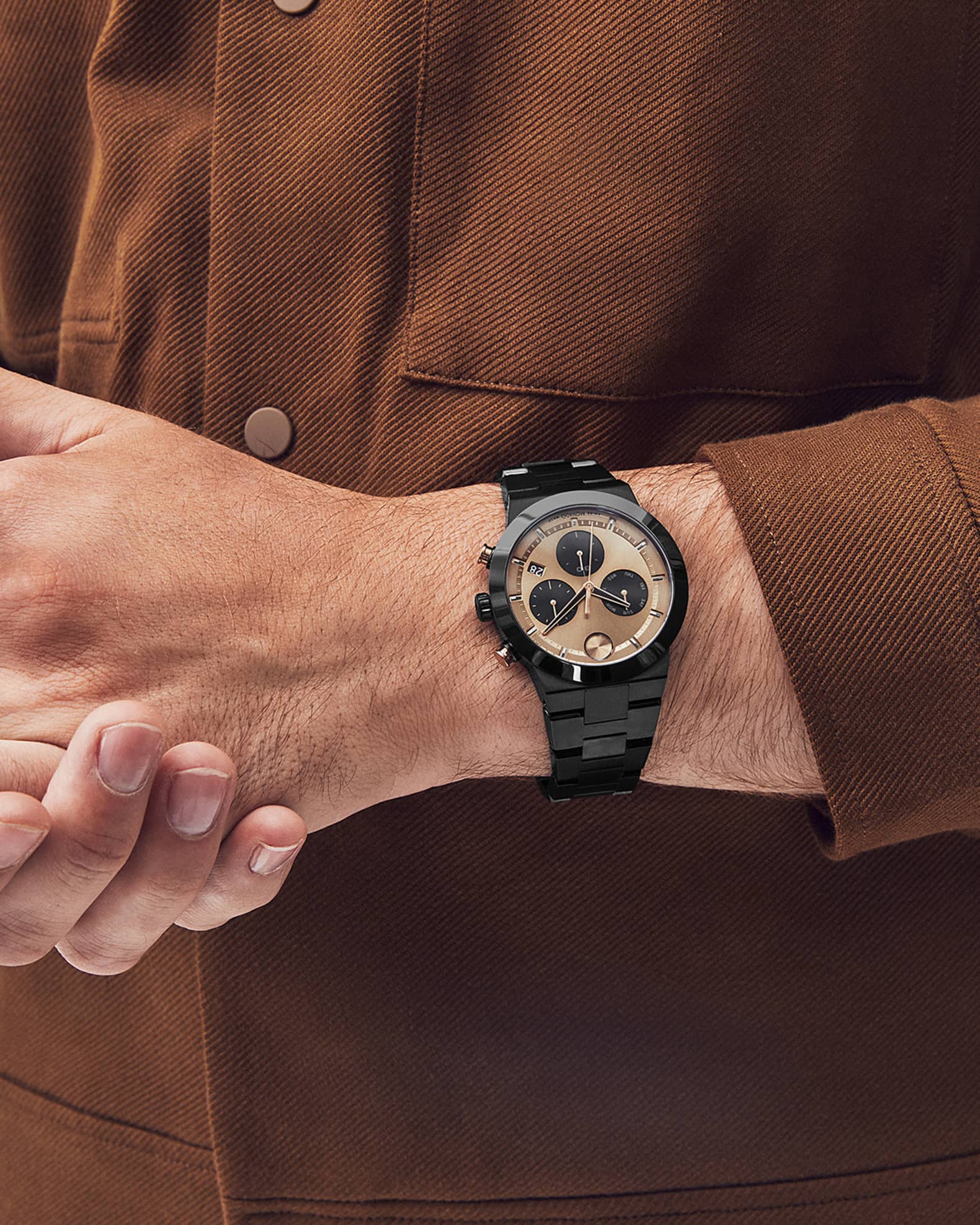 Men s Bold Fusion Chronograph IP Black Steel Bracelet Watch 44mm