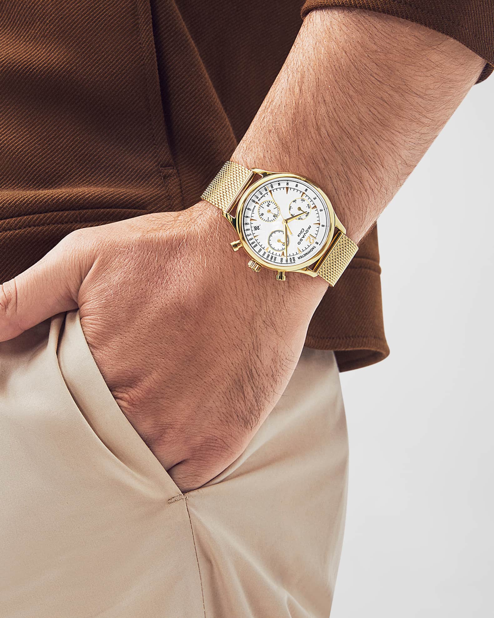 Movado Men s Circa Heritage Series Chronograph IP Yellow Gold Mesh Bracelet Watch 43mm Neiman Marcus