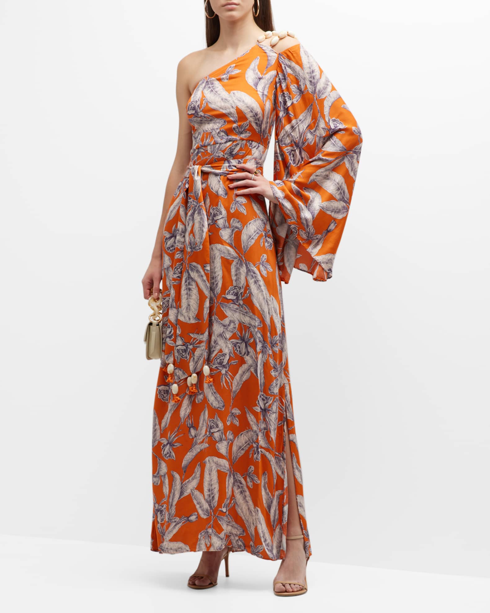 Alexis Randi One-Shoulder Bell-Sleeve Maxi Dress | Neiman Marcus