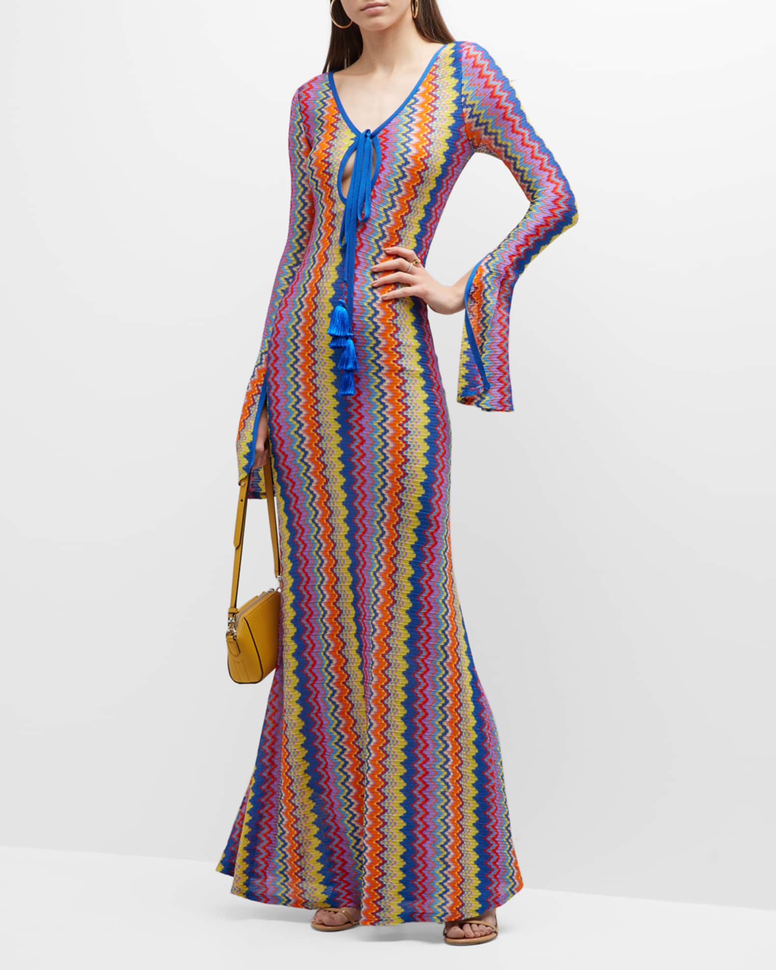 Alexis Zoey Bell-Sleeve Chevron Maxi Dress | Neiman Marcus