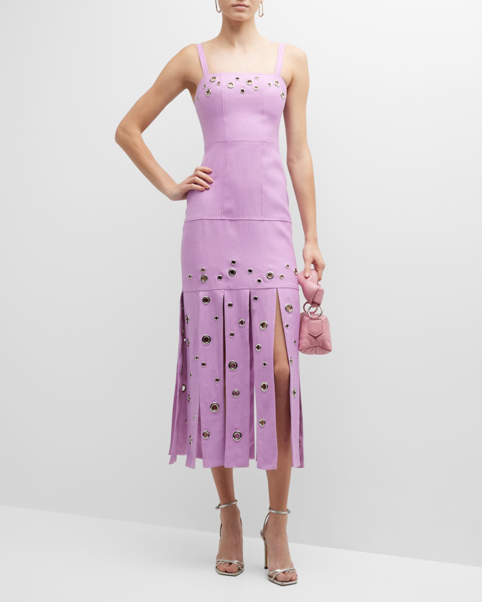 Alexis Stasia Grommet-Embellished Midi Dress | Neiman Marcus