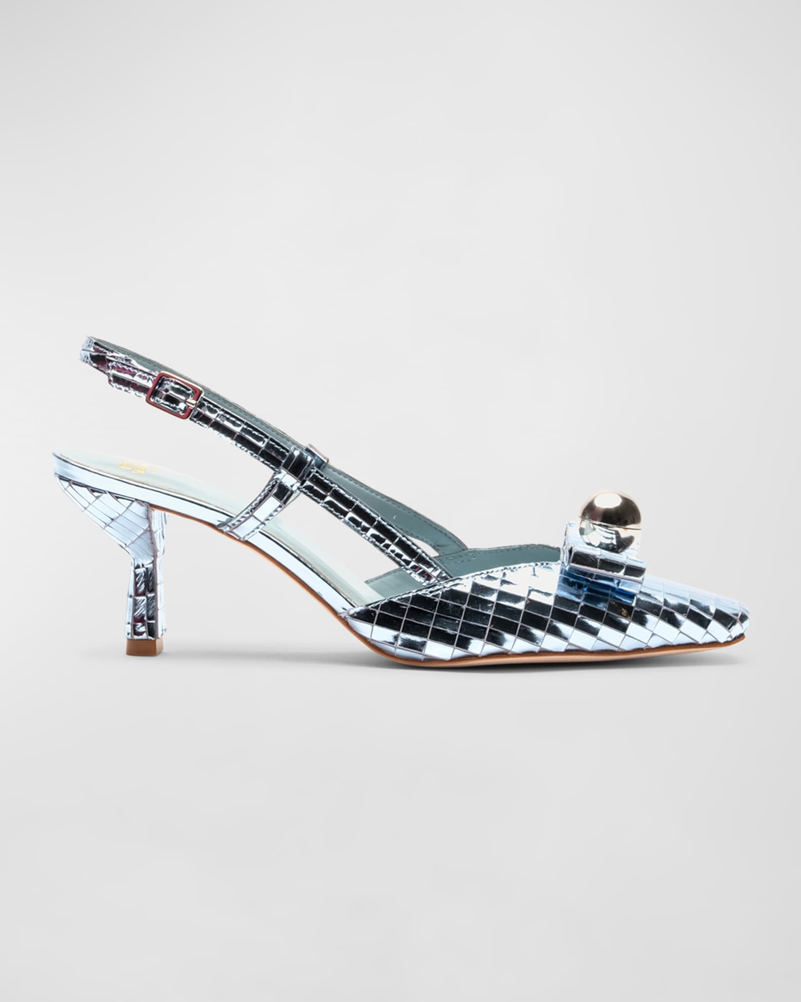 Frances Valentine Raquel Metallic Leather Disco Kitten Heel Pumps