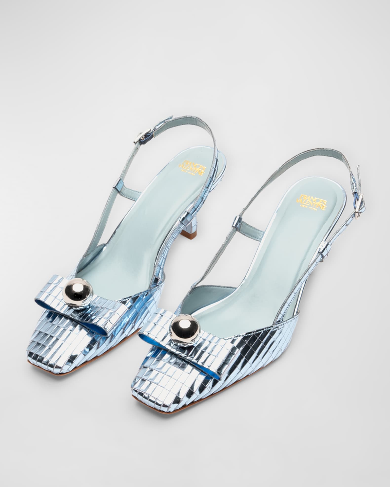 Frances Valentine Raquel Metallic Leather Disco Kitten Heel Pumps