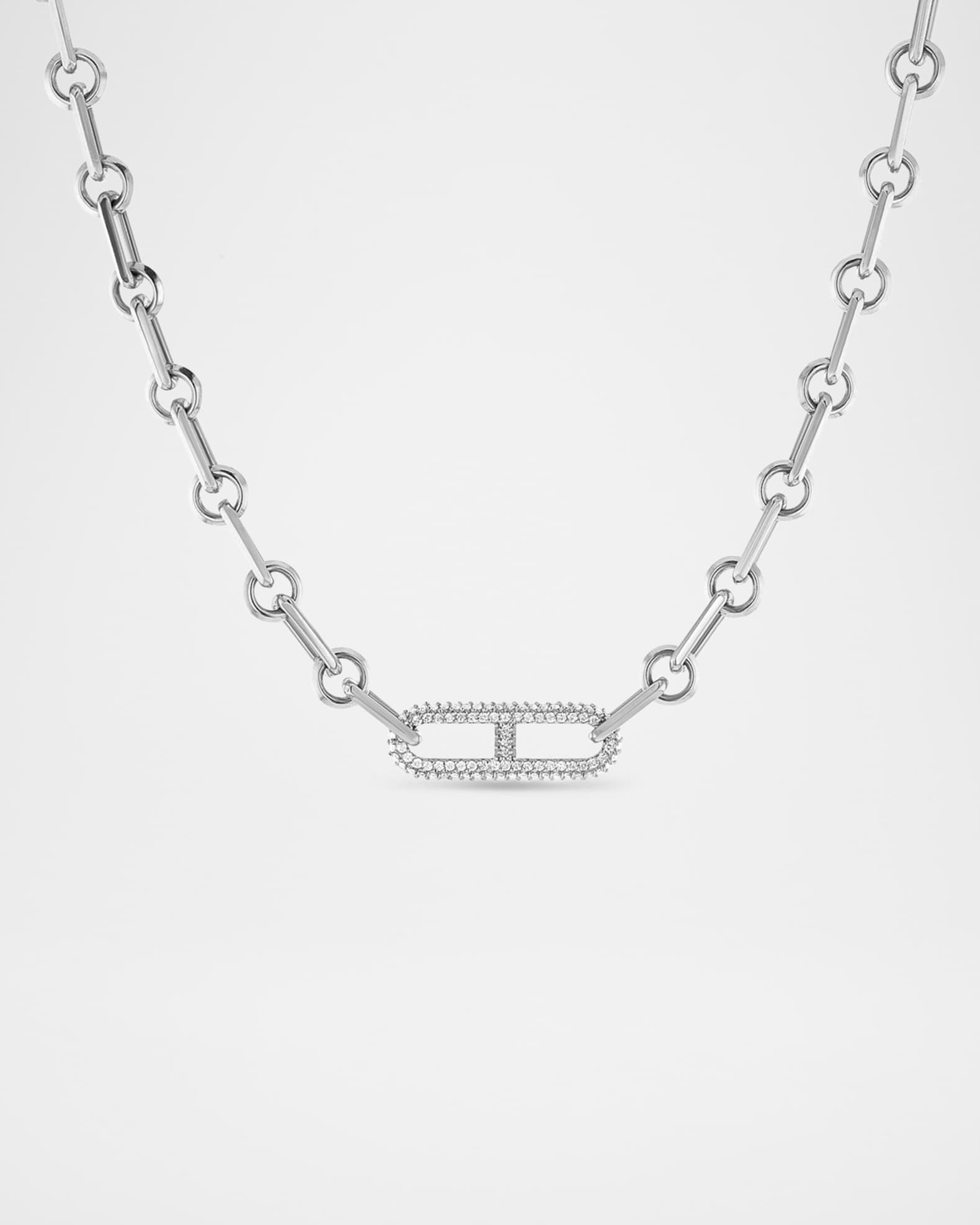 Sheryl Lowe Single Diamond H Paris Link Soho Necklace in Sterling Silver Neiman Marcus