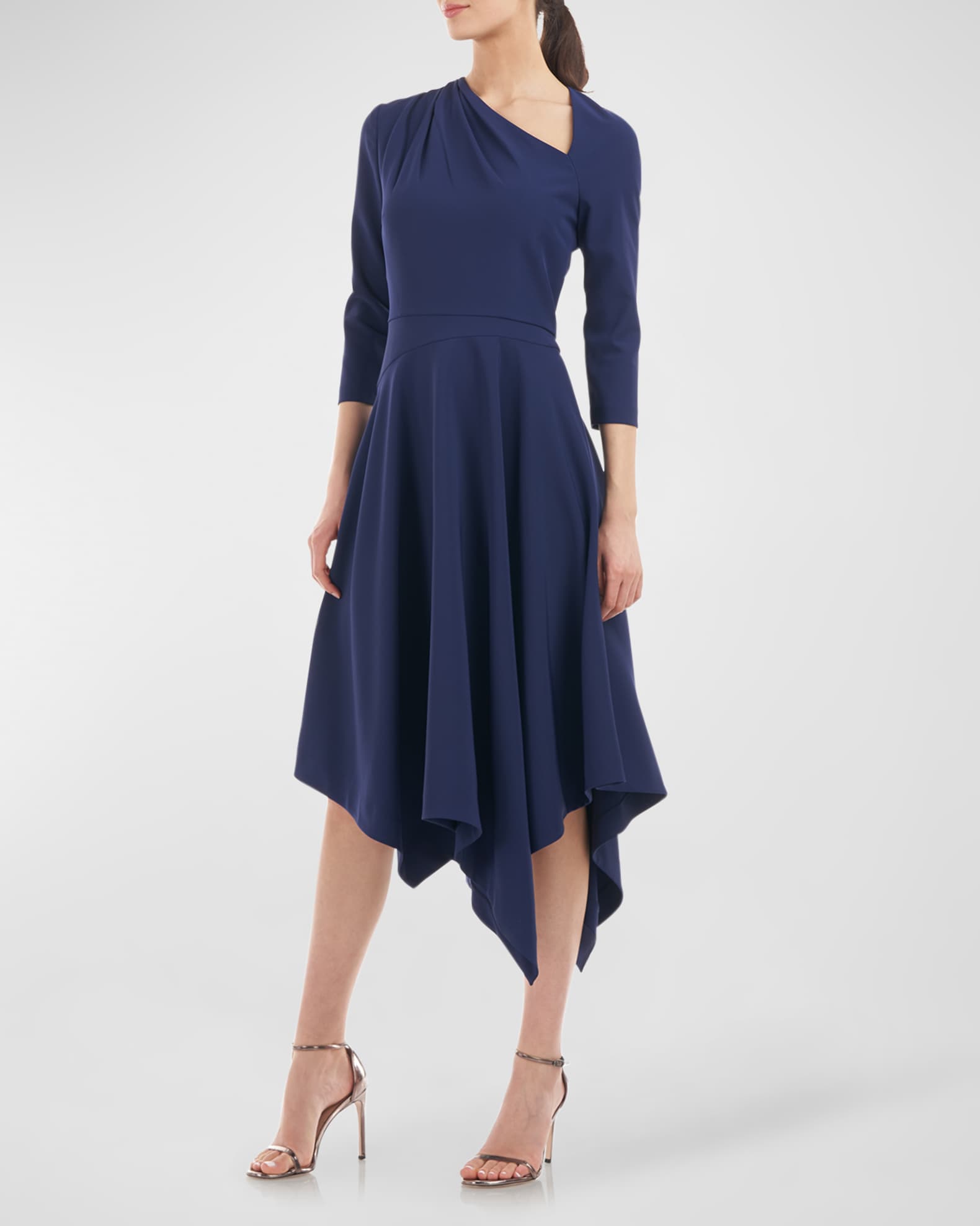 ABRIELLE SHORT SLEEVE HANDKERCHIEF MIDI DRESS