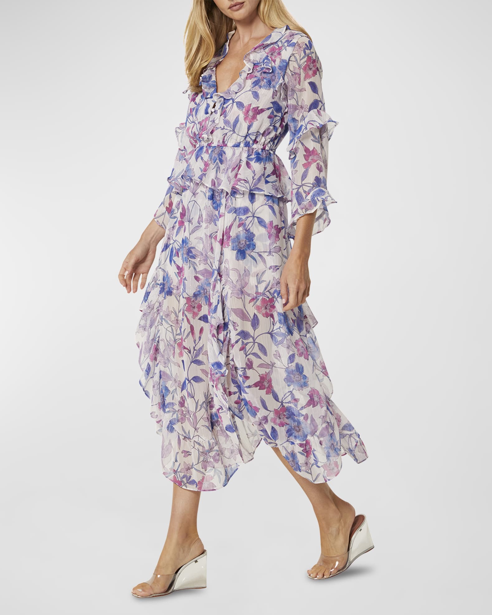 Misa Lace Detailed Floral Midi Dress
