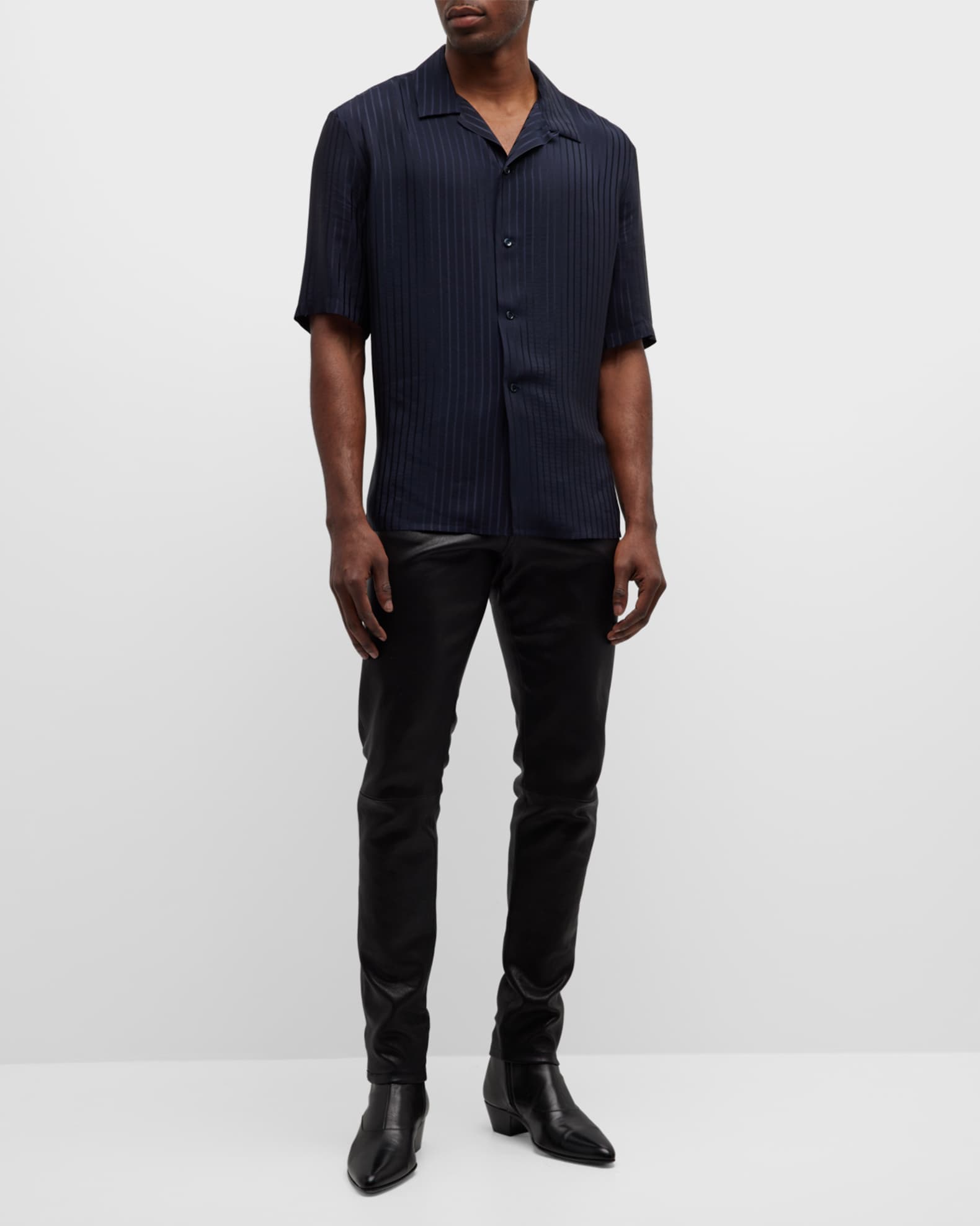 Saint Laurent Men s Jacquard Stripe Silk Camp Shirt Neiman Marcus