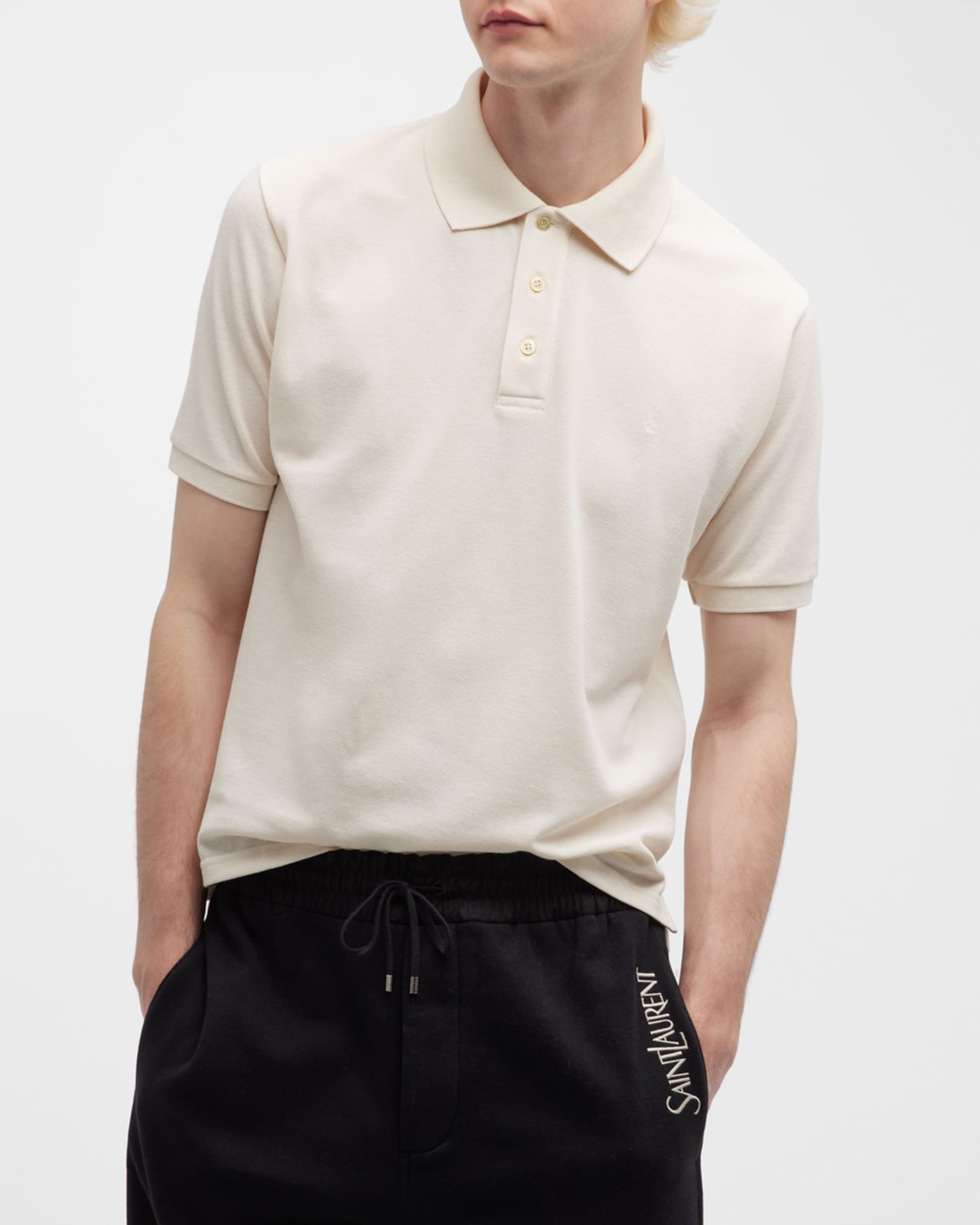 Saint Laurent Men's Tonal YSL Polo Shirt Neiman Marcus