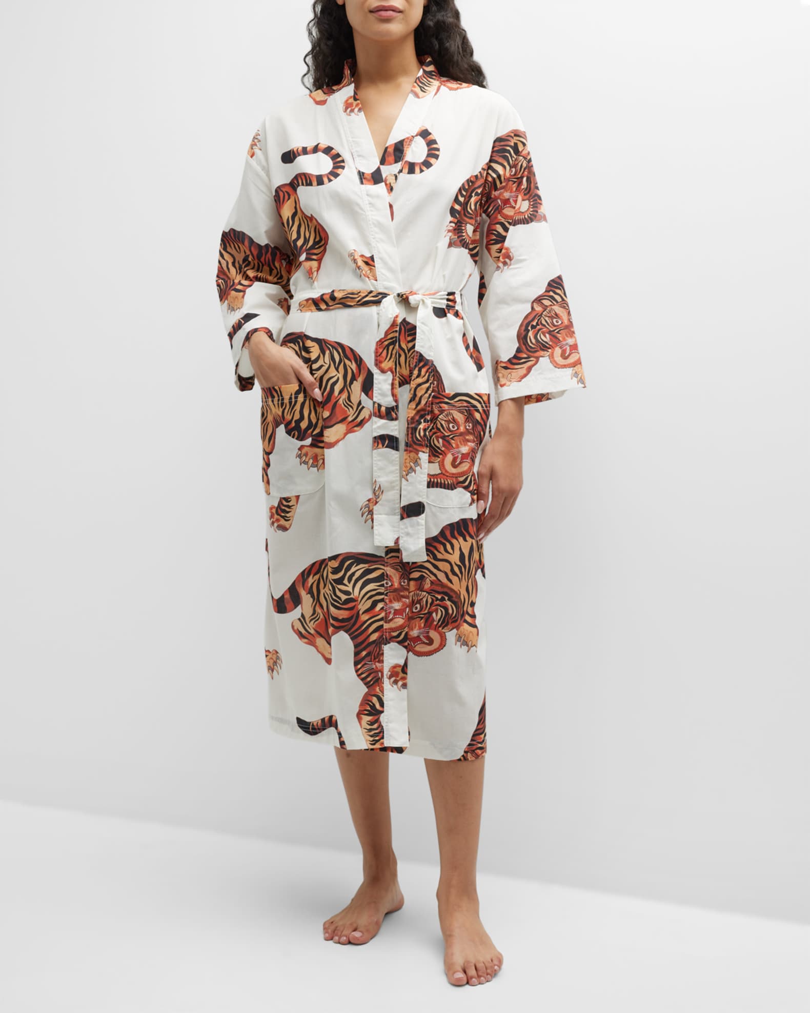 Desmond & Dempsey 3/4Sleeve Rayas TigerPrint Robe Neiman Marcus