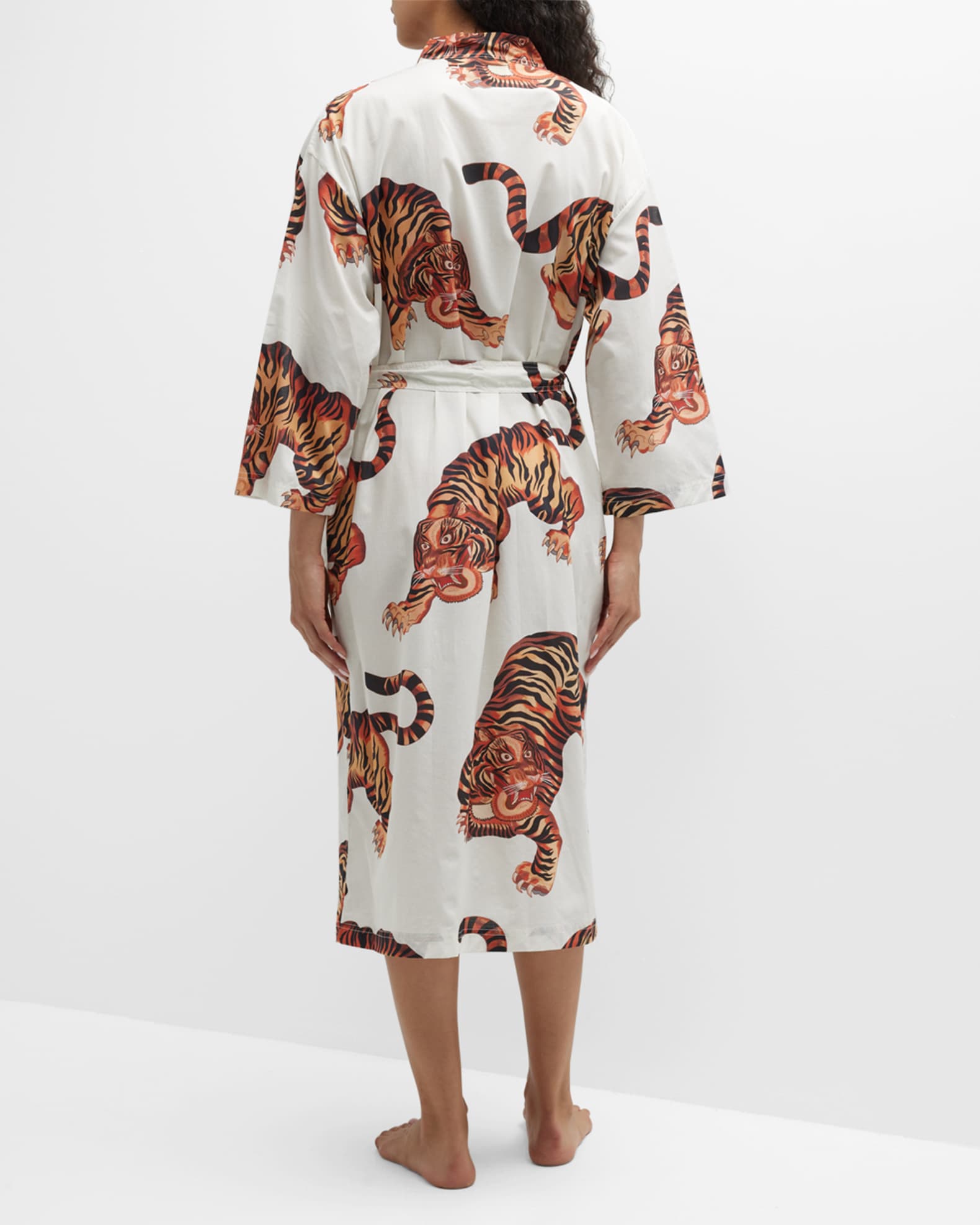 Desmond & Dempsey 3/4Sleeve Rayas TigerPrint Robe Neiman Marcus