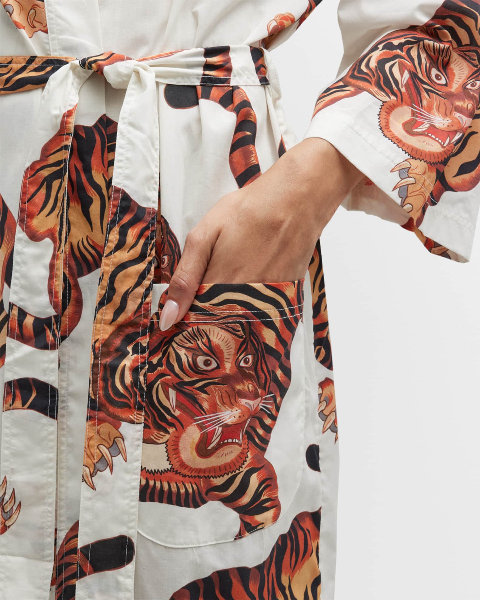 Desmond & Dempsey 3/4Sleeve Rayas TigerPrint Robe Neiman Marcus