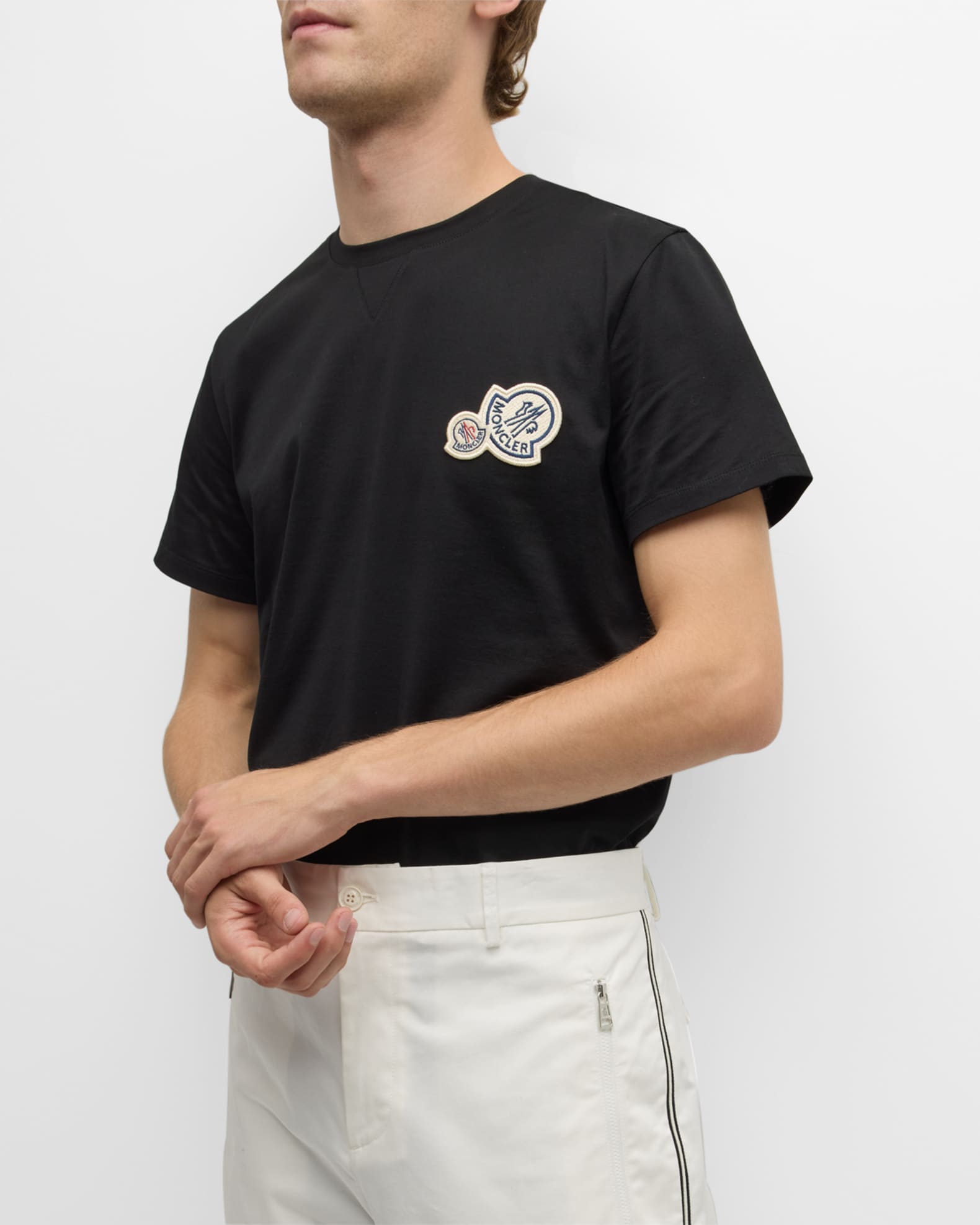 Tシャツ・カットソー MONCLER T-shirt with double logo patches Moncler Men's Double Logo-Patch T-Shirt | Neiman Marcus