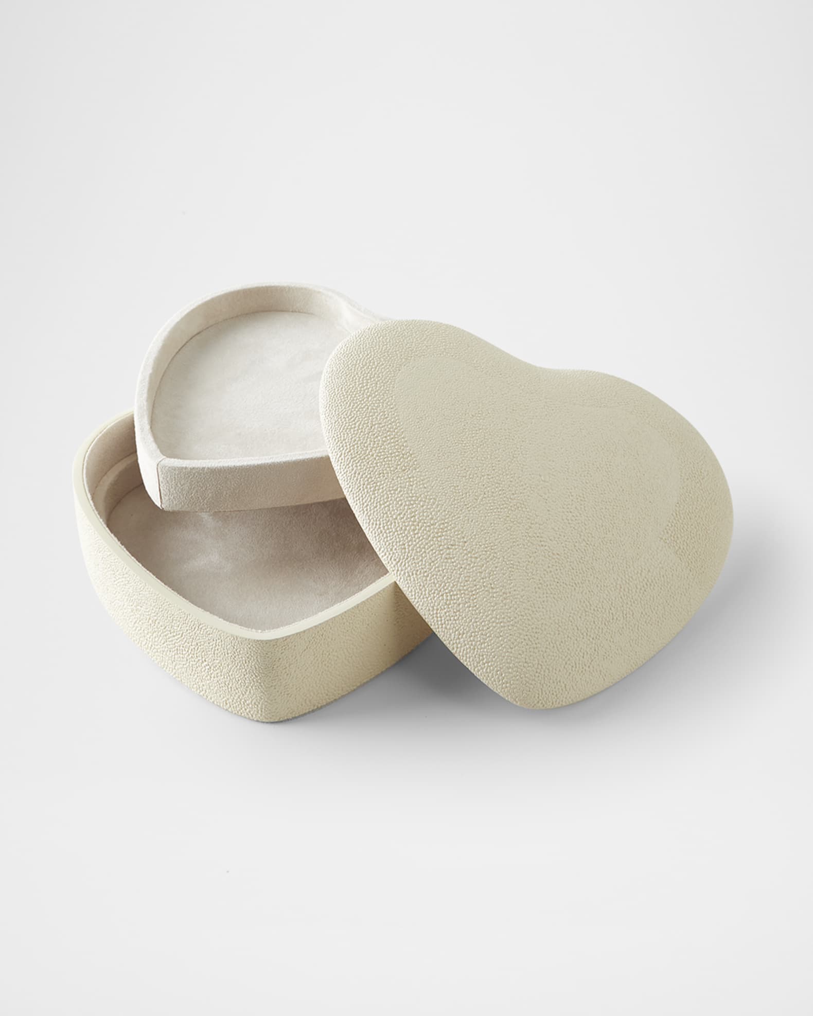 Faux Shagreen Heart Jewelry Box, Cream 1